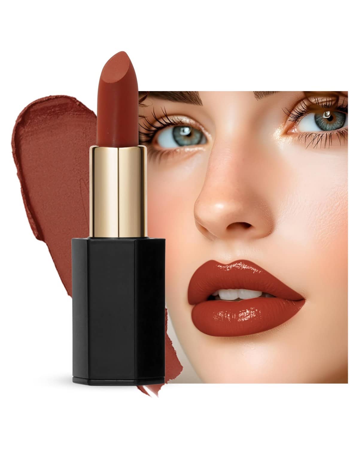 Velvet Moisturizing Matte Lipstick - 24 Long-Lasting Shades, Highly Pigmented, Smudge-Proof, Vegan & Cruelty-Free, Luxe Non-Drying Formula with Velvet Finish (108 Chestnut, 3.5g/0.)