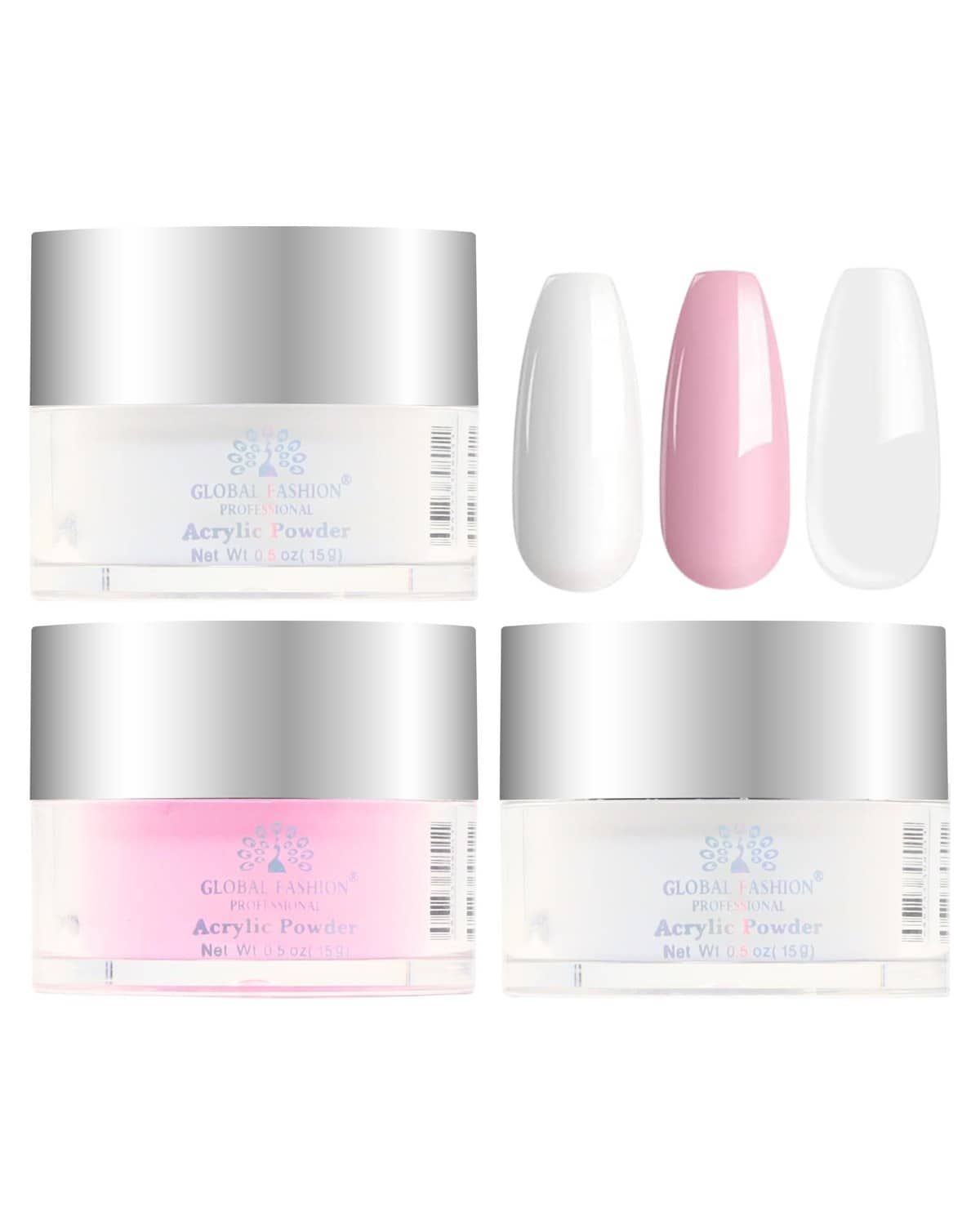 Acrylic Powder - Clear Finish, Strong Adhesion, Bubble-Free, Non-Yellowing, For Nail Extensions, Overlays, 3D & French Nails, Low-Odor, Fast-Setting, Professional Salon-Quality Formula (Set of 3, 15g)