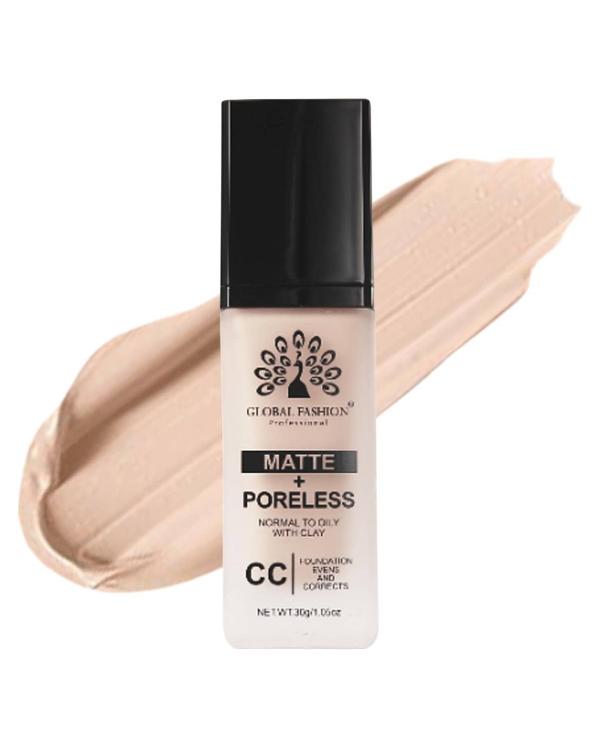 Global Fashion Matte & Poreless CC Foundation - 8 Shades, Oil‑Control, Clay‑Infused Tone‑Perfecting SPF - Free Cream, Lightweight, Buildable Coverage for Normal Oily Skin (G012 - N)