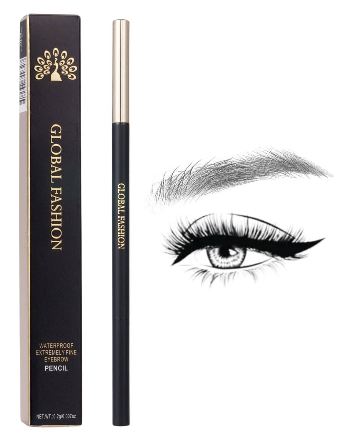 Global Fashion Waterproof Fine-Tip Eyebrow Pencil with Spoolie Brush – Retractable Microblading Brow Liner, Smudge-Proof, Transfer-Resistant & Long-Lasting, 3 Shades, 0.2 g (103)