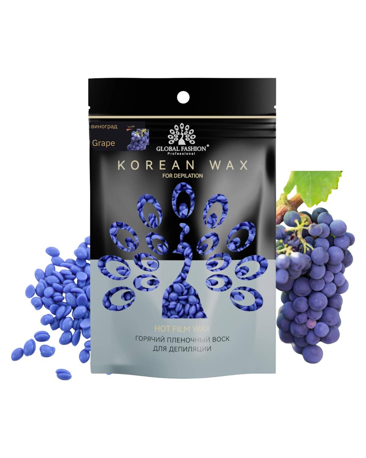 Korean Hot Film Hard Wax Beans for Painless Hair Removal – 12 Variants Stripless Korean Waxing Beads for Bikini, Legs, Face, Body – All Skin Types (500g, GRAPE)