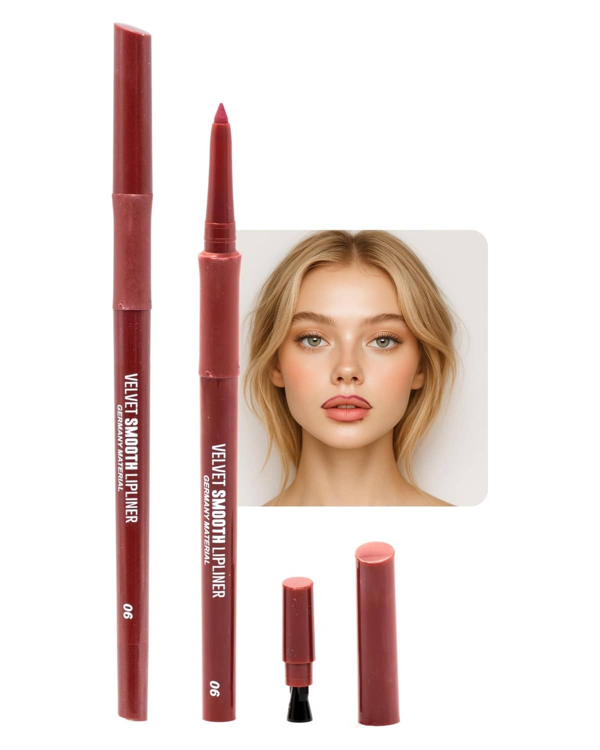 Velvet Smooth Lipliner | Mechanical Twist-Up Pencil, Long-Lasting Velvet-Matte, Waterproof & Smudge-Proof, Precision Lip Contour, Creamy Vegan Formula (6 - Watermelon red)