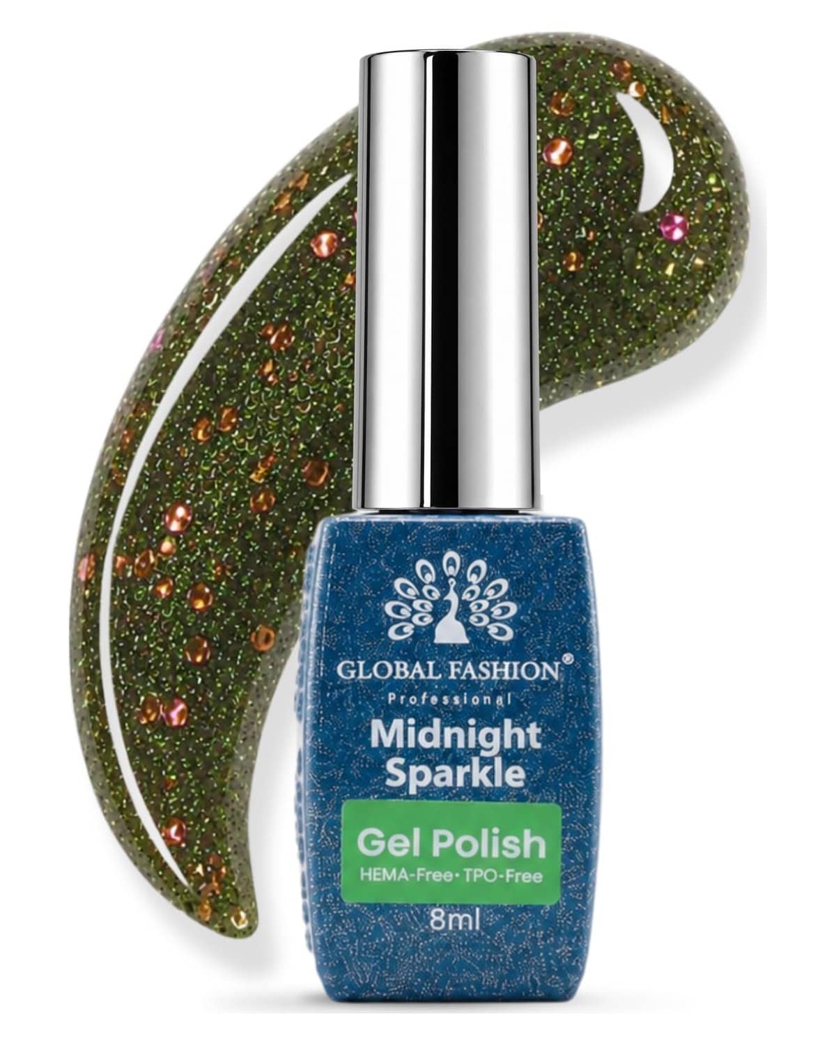 Midnight Sparkle Gold Glitter Gel Nail Polish, UV LED, HEMA TPO Free