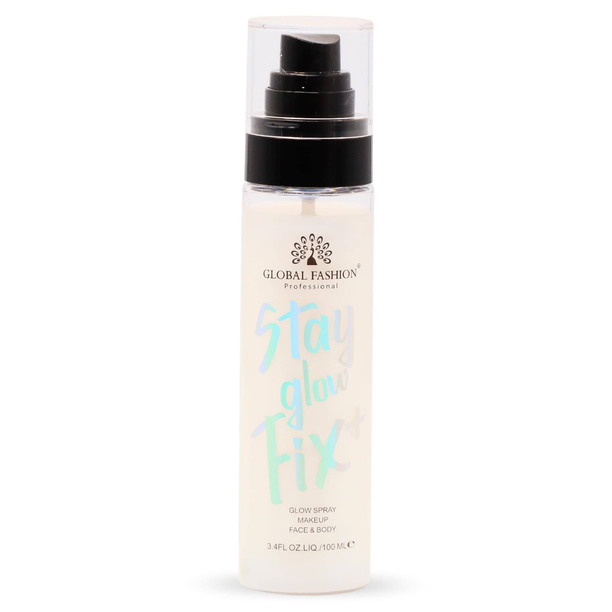 Global Fashion Stay Glow Fix+ 100 ml - Shimmer Mist 3-in-1 for Face, Body and Hair - Hydrating Glow Spray, Radiance and Makeup Fixation, Quick-Dry Non-Sticky Fine Mist with Light-V