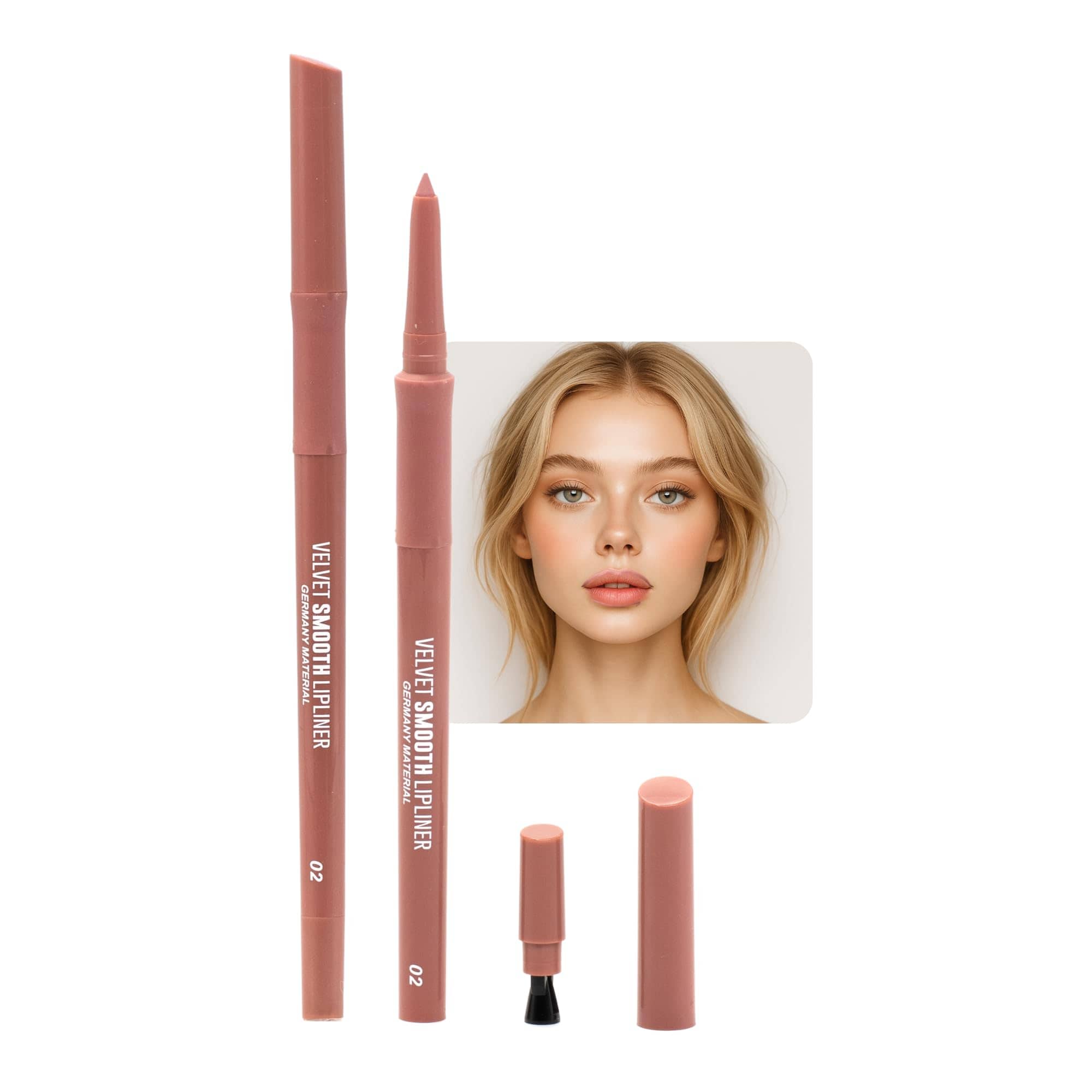 Velvet Smooth Lipliner | Mechanical Twist-Up Pencil, Long-Lasting Velvet-Matte, Waterproof & Smudge-Proof, Precision Lip Contour, Creamy Vegan Formula (2 - Ruddy pink)
