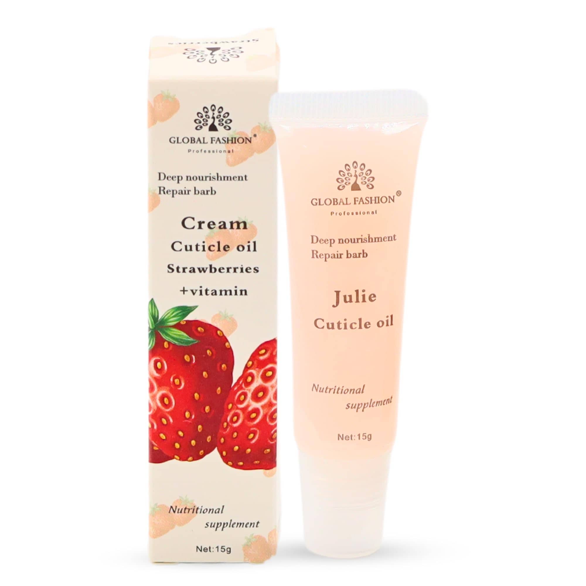 GLOBAL FASHION Professional Global Fashion Cream Cuticle Oil - Cherry Scent + Vitamins - Nourishing Nail & Cuticle Care (Strawberries + Vitamin)