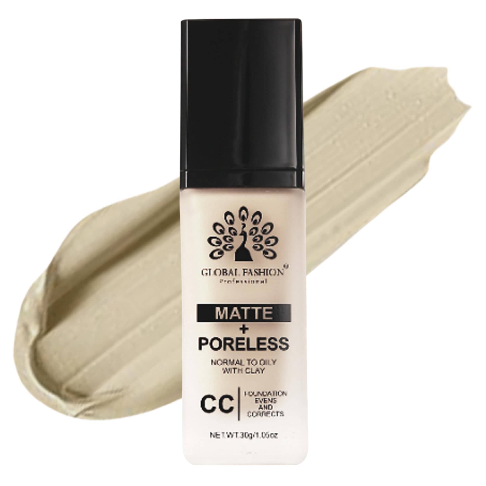 Global Fashion Matte & Poreless CC Foundation - 8 Shades, Oil‑Control, Clay‑Infused Tone‑Perfecting SPF - Free Cream, Lightweight, Buildable Coverage for Normal Oily Skin (G018 - D)