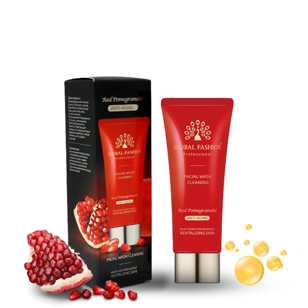 GLOBAL FASHION Professional Face Wash with Vitamin E & Red Pomogranate, Facial Cleanser for Anti-Aging, Dirt and Makeup Remover, Hydrates, Exfoliates, Deep Cleansing, All Skin Type
