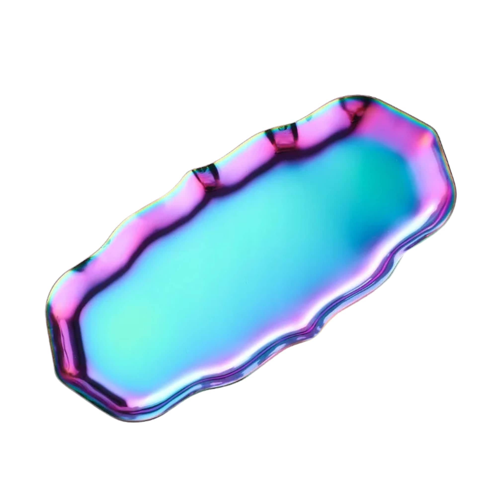 GLOBAL FASHION Professional Premium Metal Multi-Purpose Tray (1Pc) | Korean Style Desktop Organizer for Jewelry, Cosmetics, Candy, Cake, Home Decor | (Rainbow Tray)