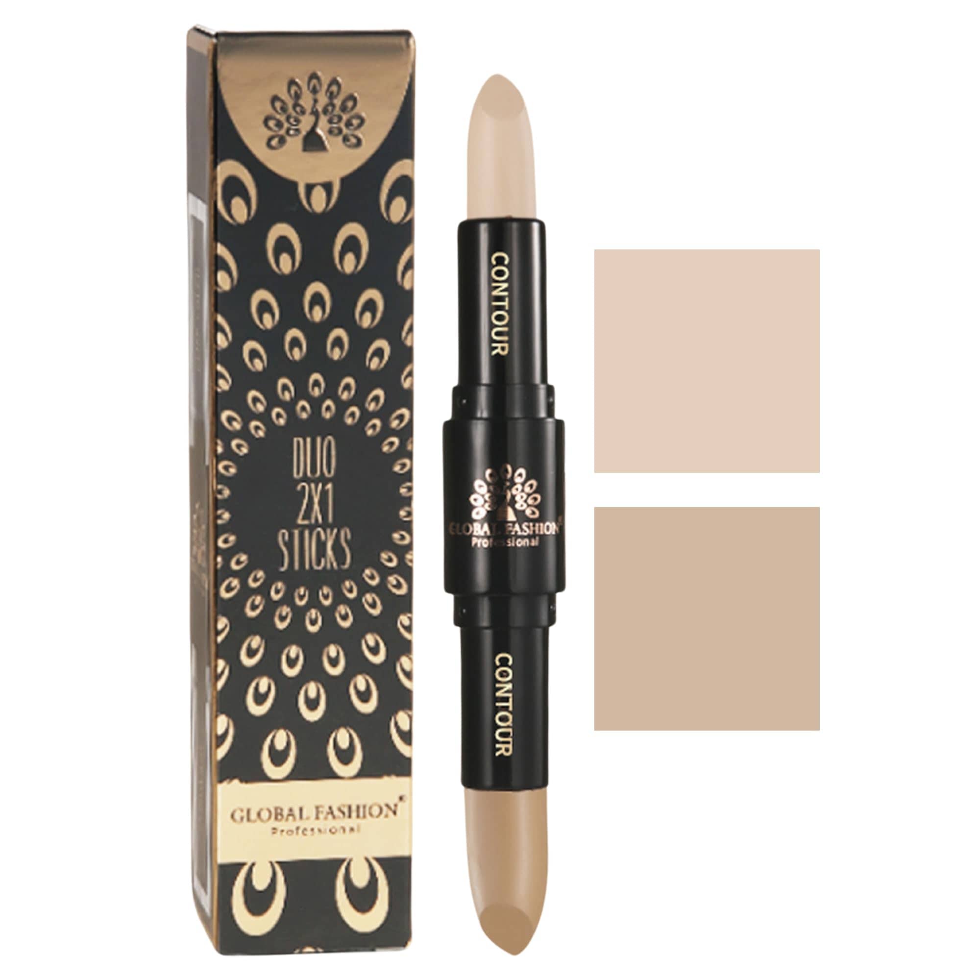 Global Fashion Duo 2‑in‑1 Contour & Highlight Stick - 4 Shades, Dual‑Ended Cream to Powder Sculpting Pen, Waterproof Long-Lasting Formula for Face, Nose & Cheekbones (GC01 - Dust S)