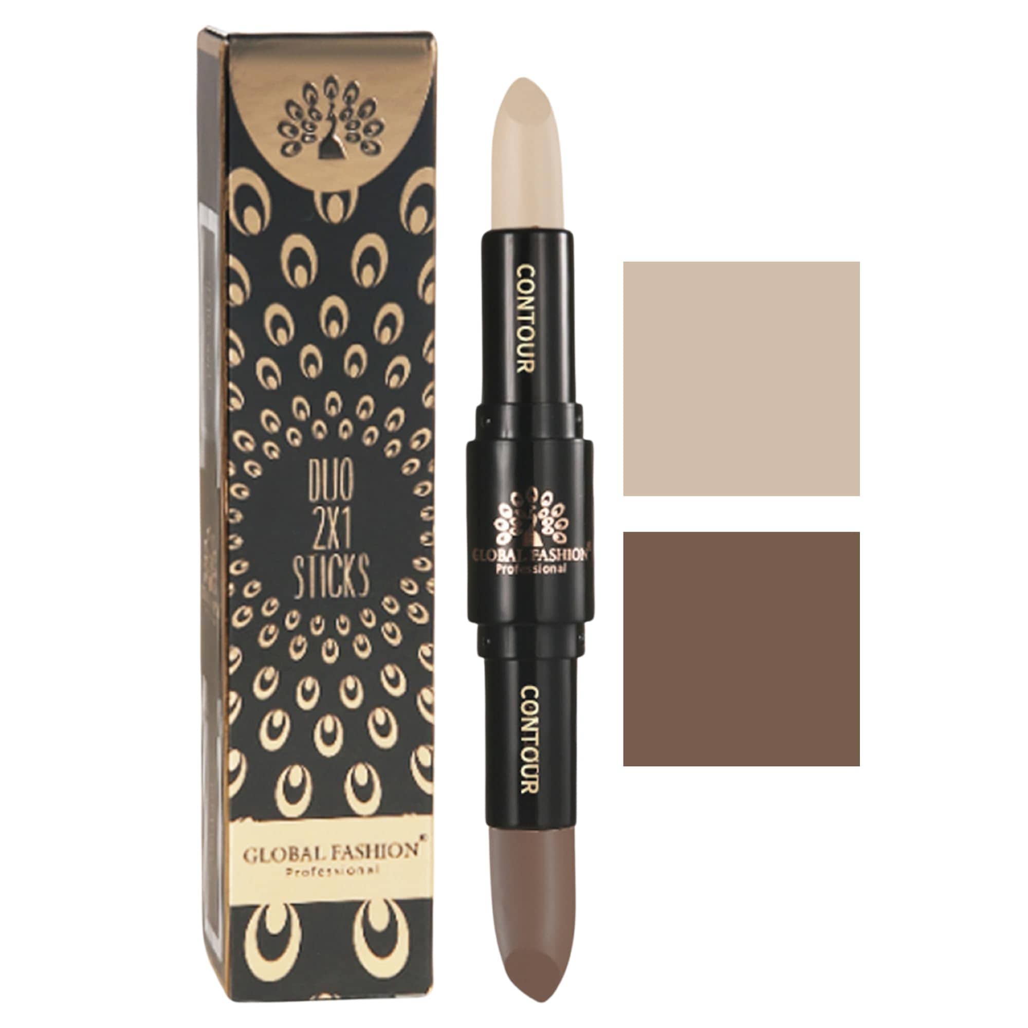 Global Fashion Duo 2‑in‑1 Contour & Highlight Stick - 4 Shades, Dual‑Ended Cream to Powder Sculpting Pen, Waterproof Long-Lasting Formula for Face, Nose & Cheekbones (GC02 - Vanill)