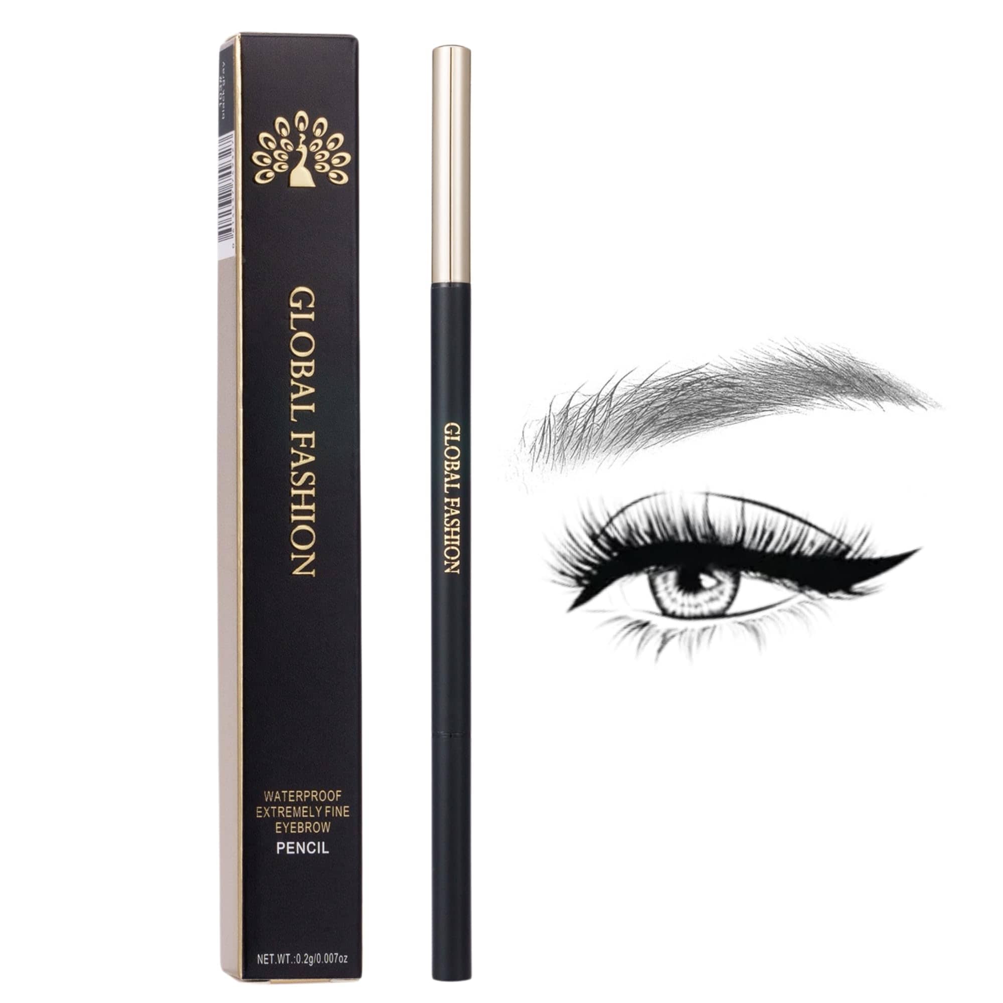 Global Fashion Waterproof Fine-Tip Eyebrow Pencil with Spoolie Brush – Retractable Microblading Brow Liner, Smudge-Proof, Transfer-Resistant & Long-Lasting, 3 Shades, 0.2 g (103)