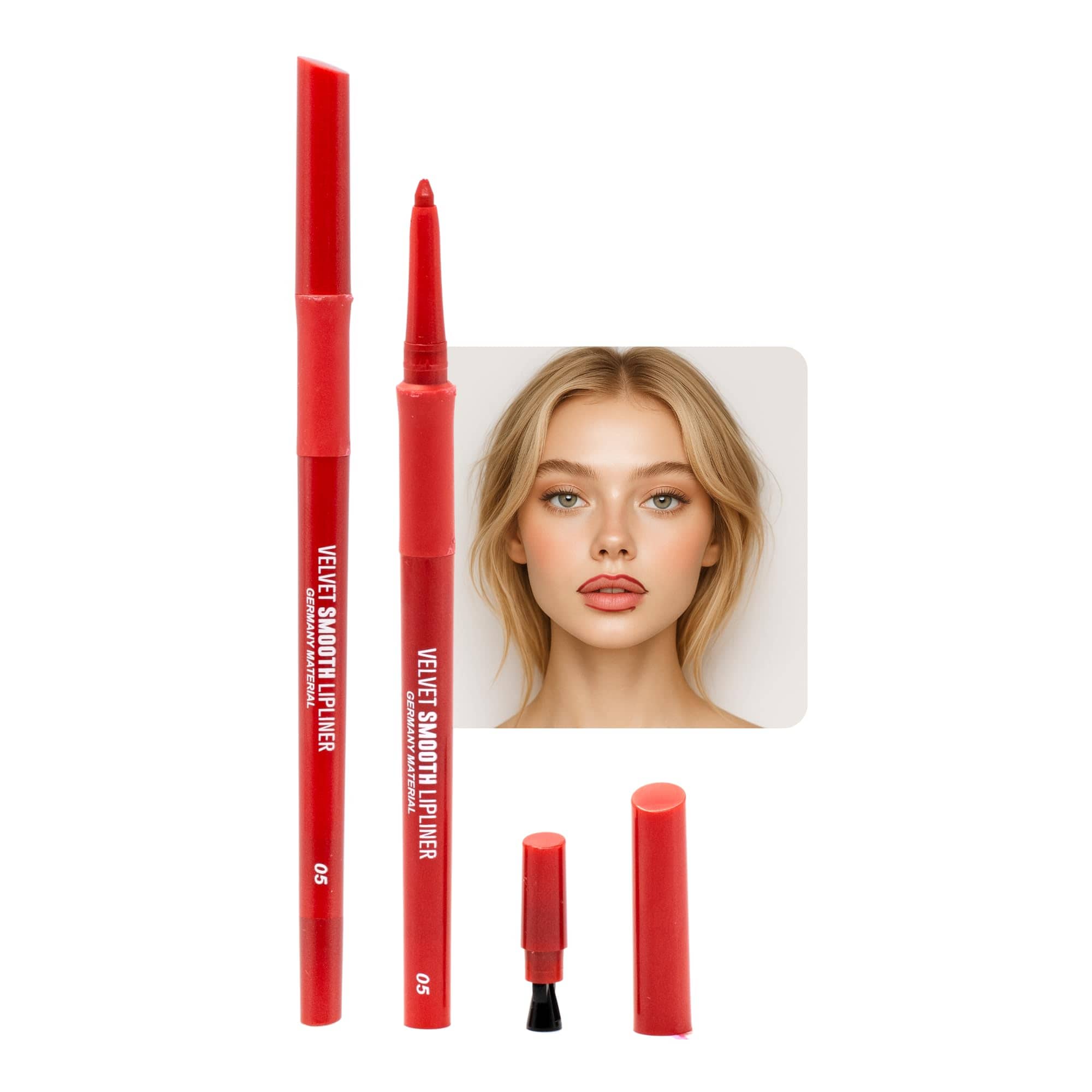 Velvet Smooth Lipliner | Mechanical Twist-Up Pencil, Long-Lasting Velvet-Matte, Waterproof & Smudge-Proof, Precision Lip Contour, Creamy Vegan Formula (5 - Carnelian)