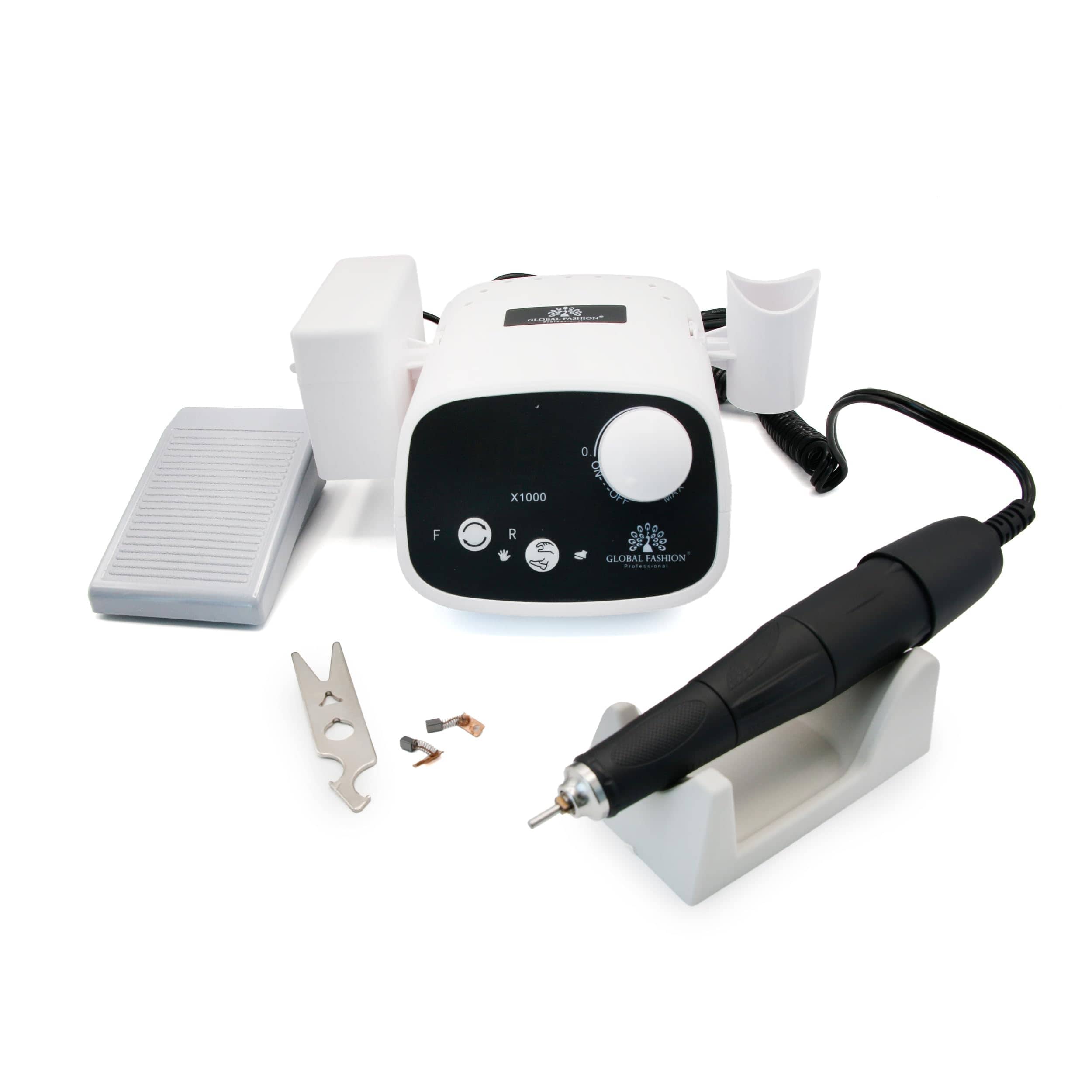 Global Fashion Nail Drill GF-121 – 50000 RPM 80W Professional Manicure Pedicure Polishing Machine for Home and Salon Use, with Foot Pedal, Forward/Reverse Rotation, Quick-Change Bi