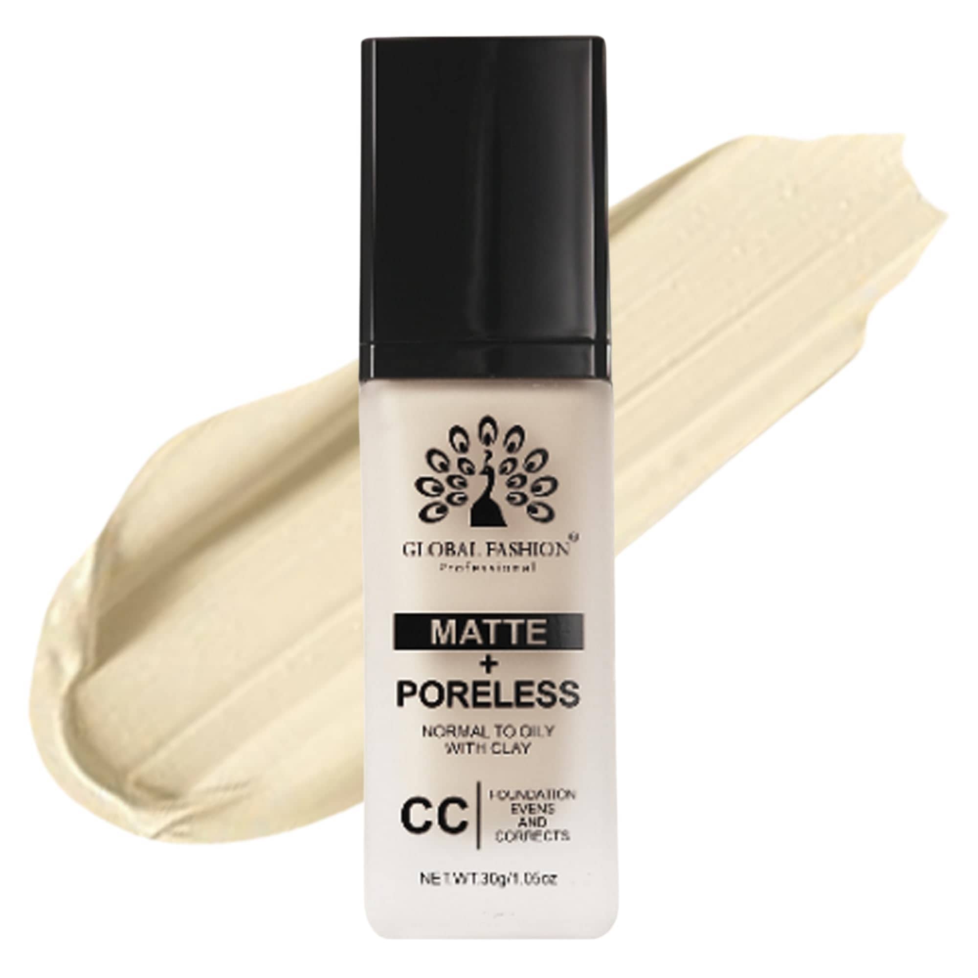 Global Fashion Matte & Poreless CC Foundation - 8 Shades, Oil‑Control, Clay‑Infused Tone‑Perfecting SPF - Free Cream, Lightweight, Buildable Coverage for Normal Oily Skin (G016 - T)