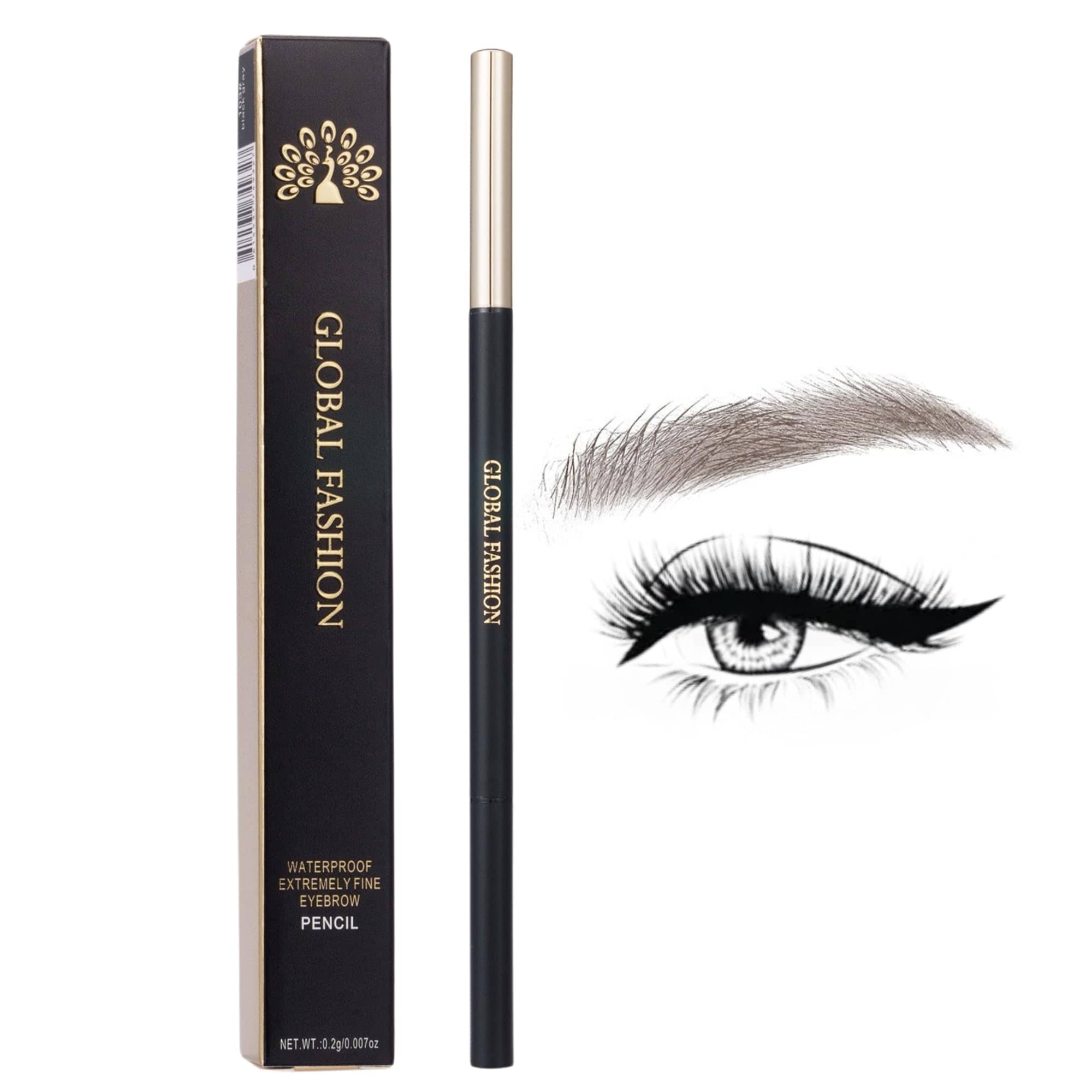 Global Fashion Waterproof Fine-Tip Eyebrow Pencil with Spoolie Brush – Retractable Microblading Brow Liner, Smudge-Proof, Transfer-Resistant & Long-Lasting, 3 Shades, 0.2 g (102)