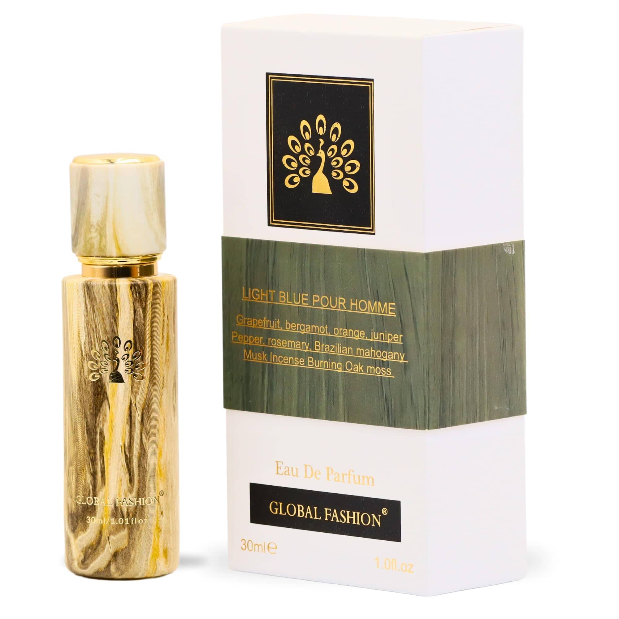 Global Fashion Light Blue Pour Homme Eau de Parfum - Refreshing & Long-Lasting Men's Fragrance with Grapefruit, Bergamot, Juniper, and Oak Moss, 30ml | Masculine Scent for Daily Co