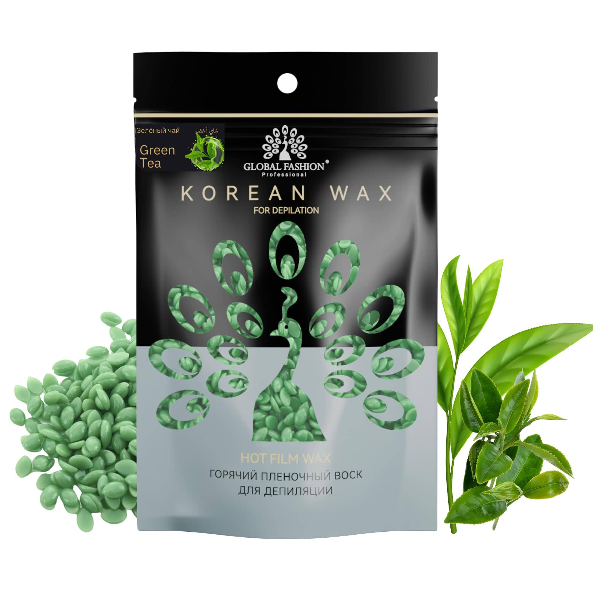 Korean Hot Film Hard Wax Beans for Painless Hair Removal – 12 Variants Stripless Korean Waxing Beads for Bikini, Legs, Face, Body – All Skin Types (500g, GREEN TEA)