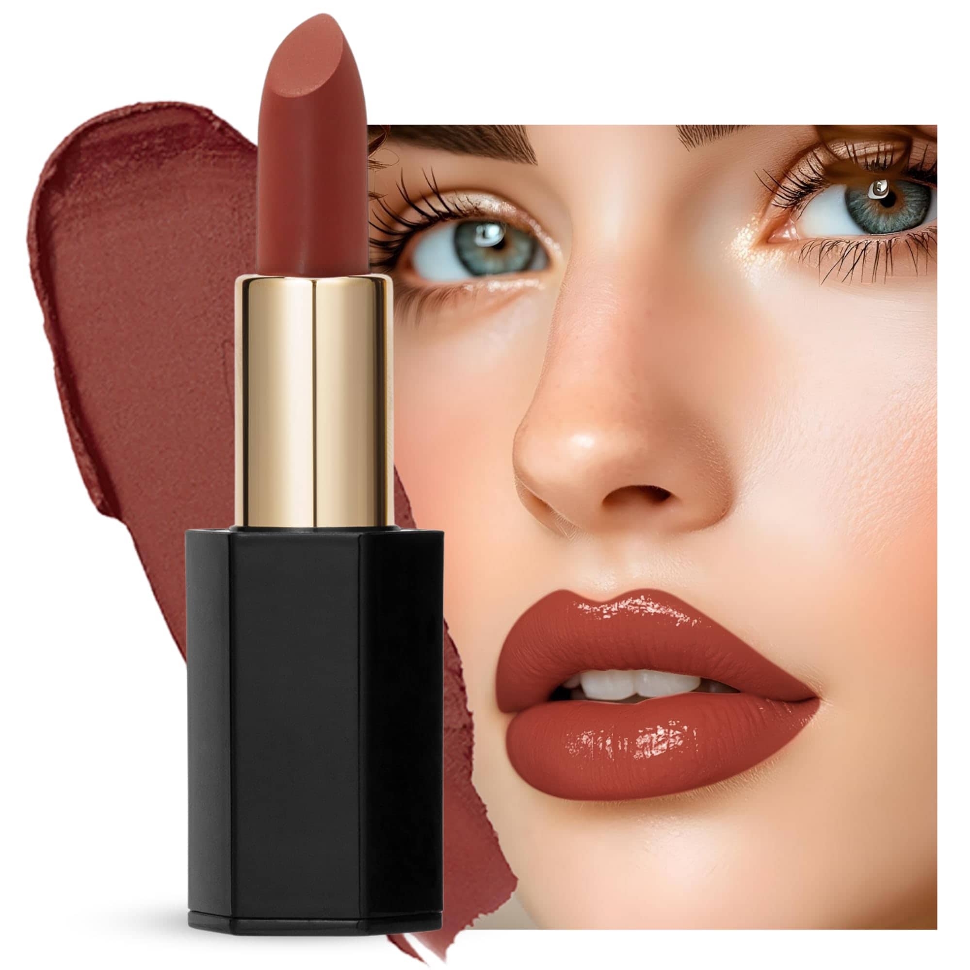 Velvet Moisturizing Matte Lipstick - 24 Long-Lasting Shades, Highly Pigmented, Smudge-Proof, Vegan & Cruelty-Free, Luxe Non-Drying Formula with Velvet Finish (124 Aged Brandy, 3.5g)