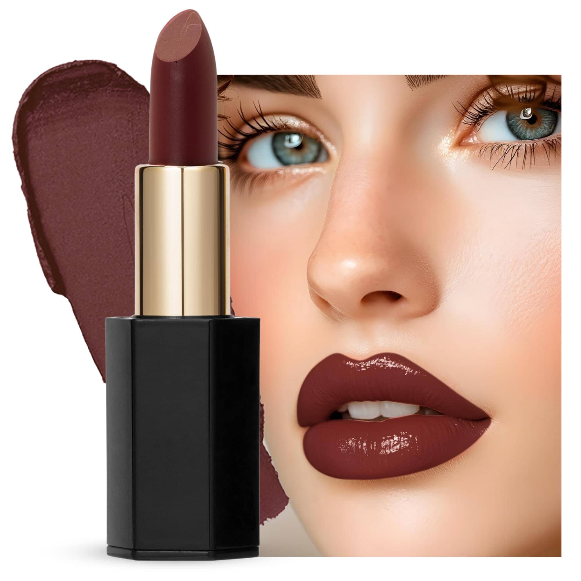 Velvet Moisturizing Matte Lipstick - 24 Long-Lasting Shades, Highly Pigmented, Smudge-Proof, Vegan & Cruelty-Free, Luxe Non-Drying Formula with Velvet Finish (102 Puce Red, 3.5g/0.)
