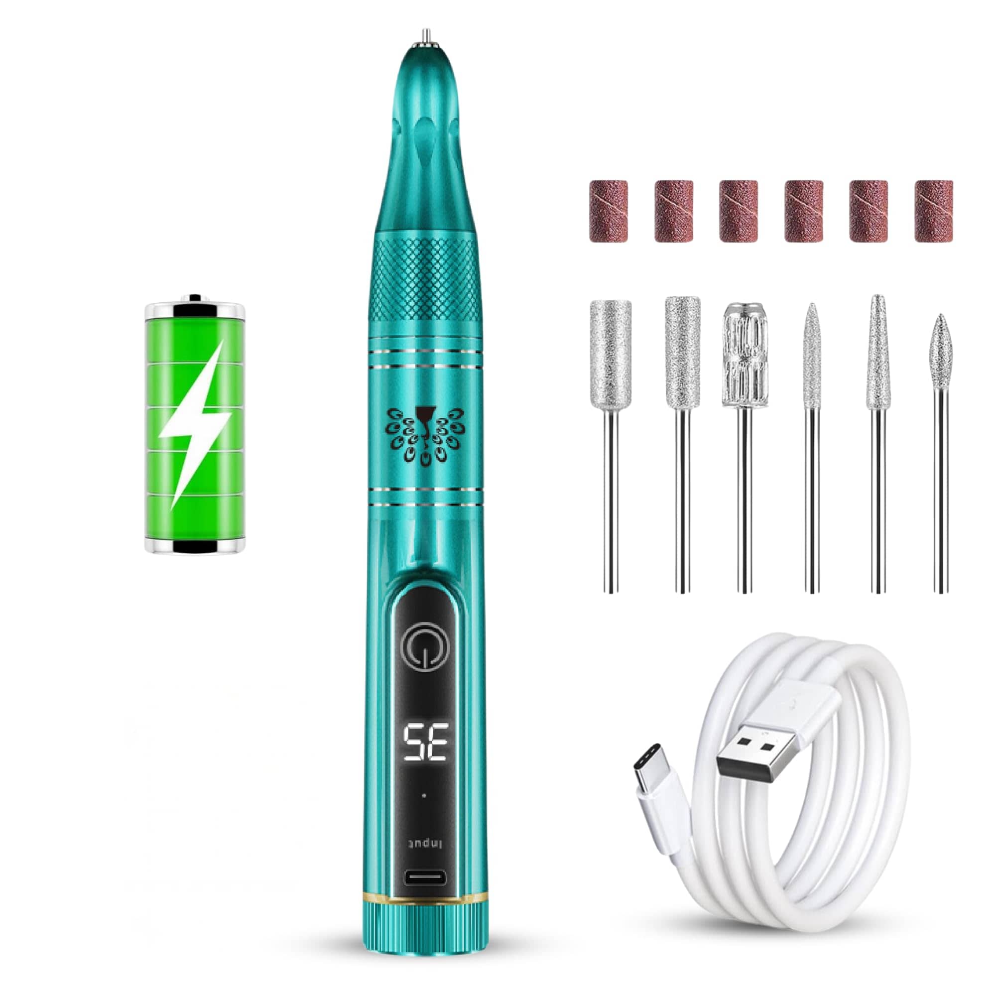 Rechargeable Electric Nail Drill Pen Set - Professional 35,000 RPM Portable E-File for Acrylic, Gel, and Natural Nails, USB Cordless Manicure Tool with Forward/Reverse Function and