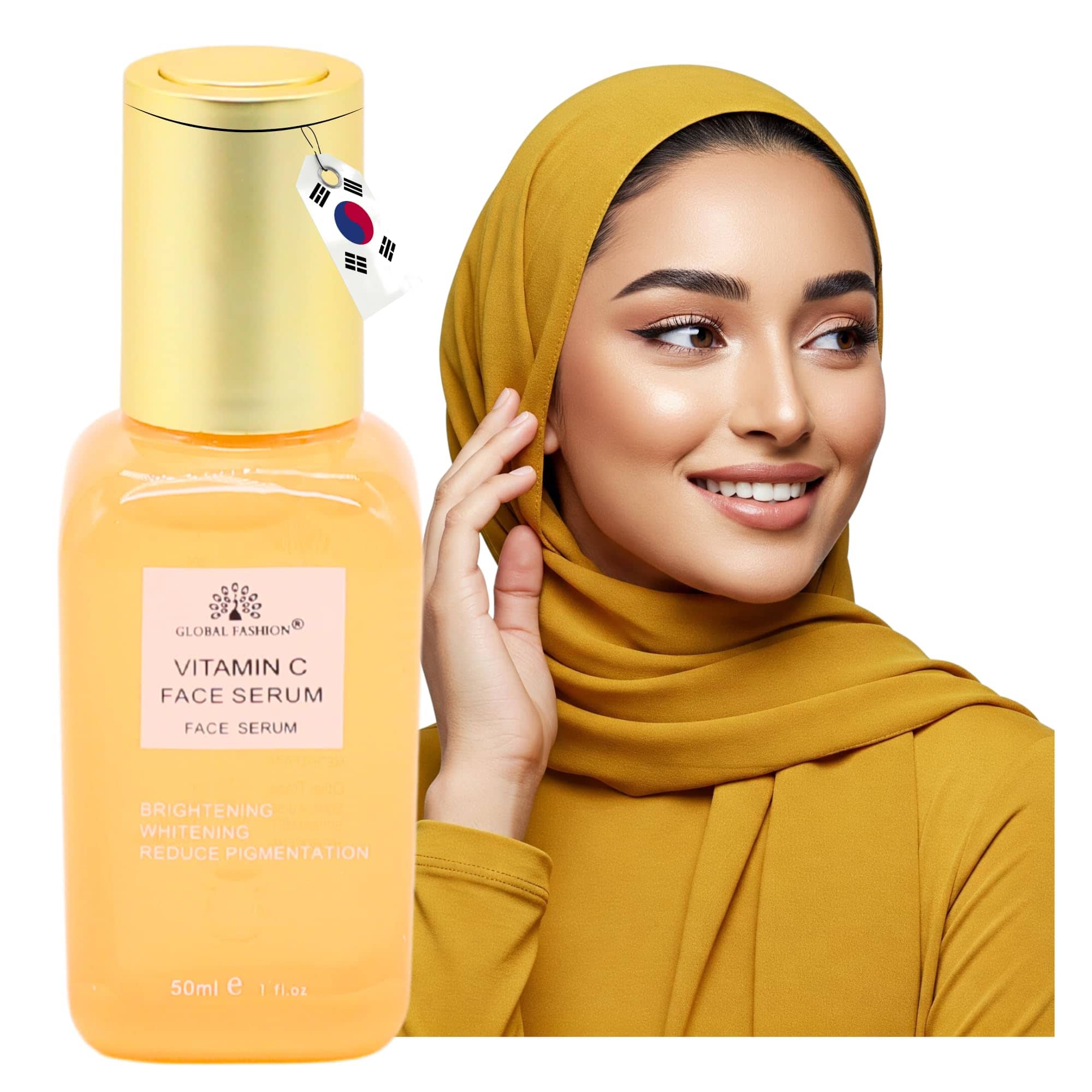Global Fashion Face Serum 50 ml – Anti-Aging, Brightening & Hydrating – With Vitamin C, Retinol, Hyaluronic Acid, Collagen, AHA BHA, Peptides – Korean Skincare (Vitamin C Face Seru)