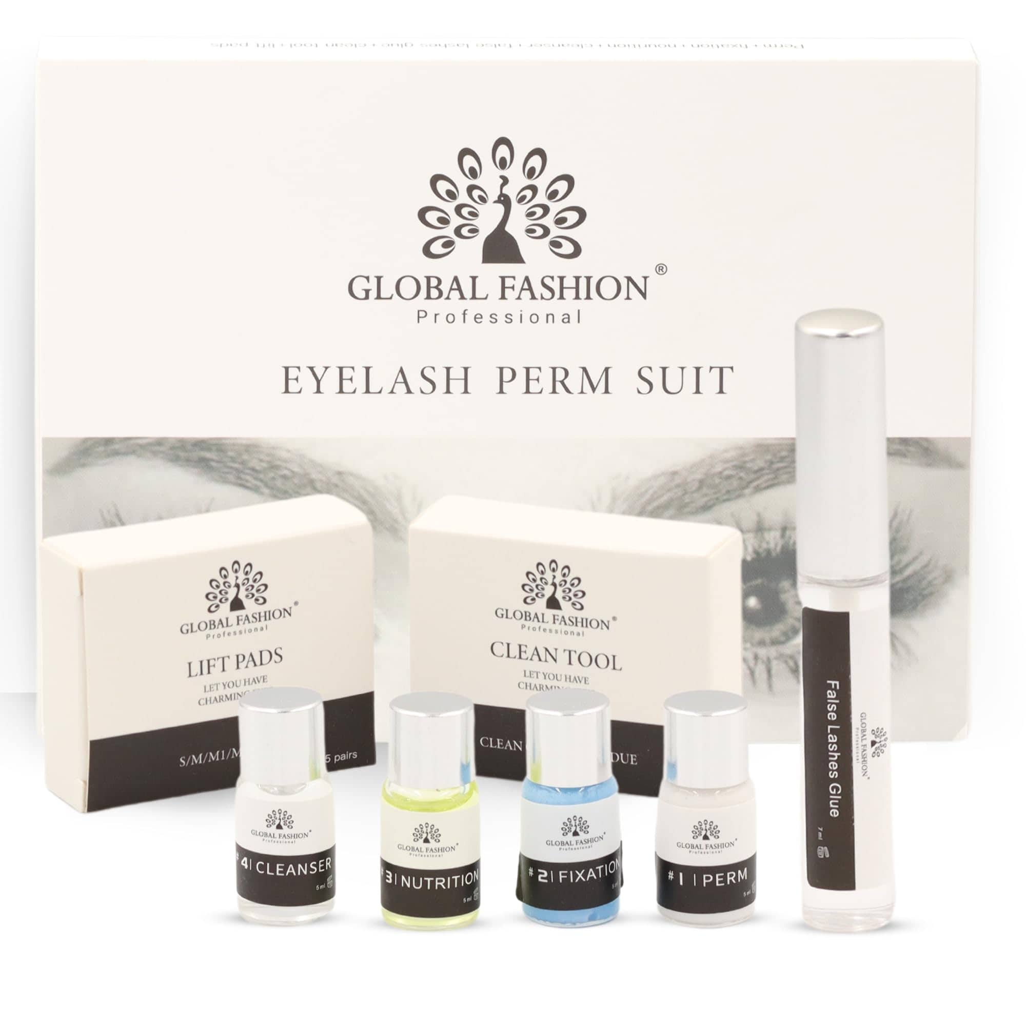 GLOBAL FASHION Eyelash Perm Suite - Professional Eyelash Curling Kit - Gentle Ingredients, 3 Patch Sizes (S, M, L) - Easy Instructions - Salon or Home Use - Natural-Looking Long-La