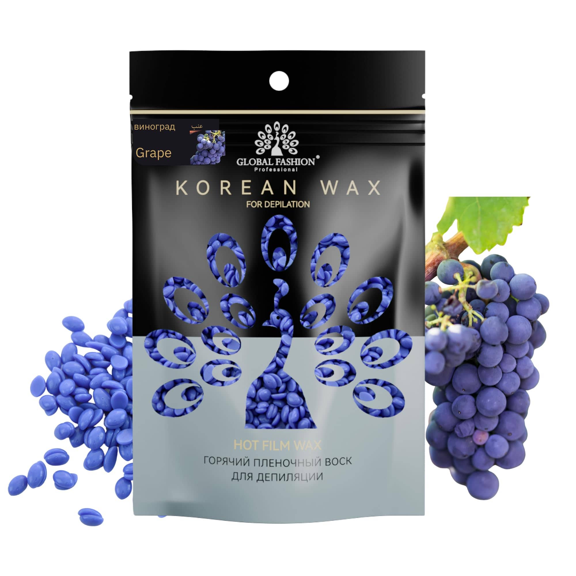 Korean Hot Film Hard Wax Beans for Painless Hair Removal – 12 Variants Stripless Korean Waxing Beads for Bikini, Legs, Face, Body – All Skin Types (500g, GRAPE)