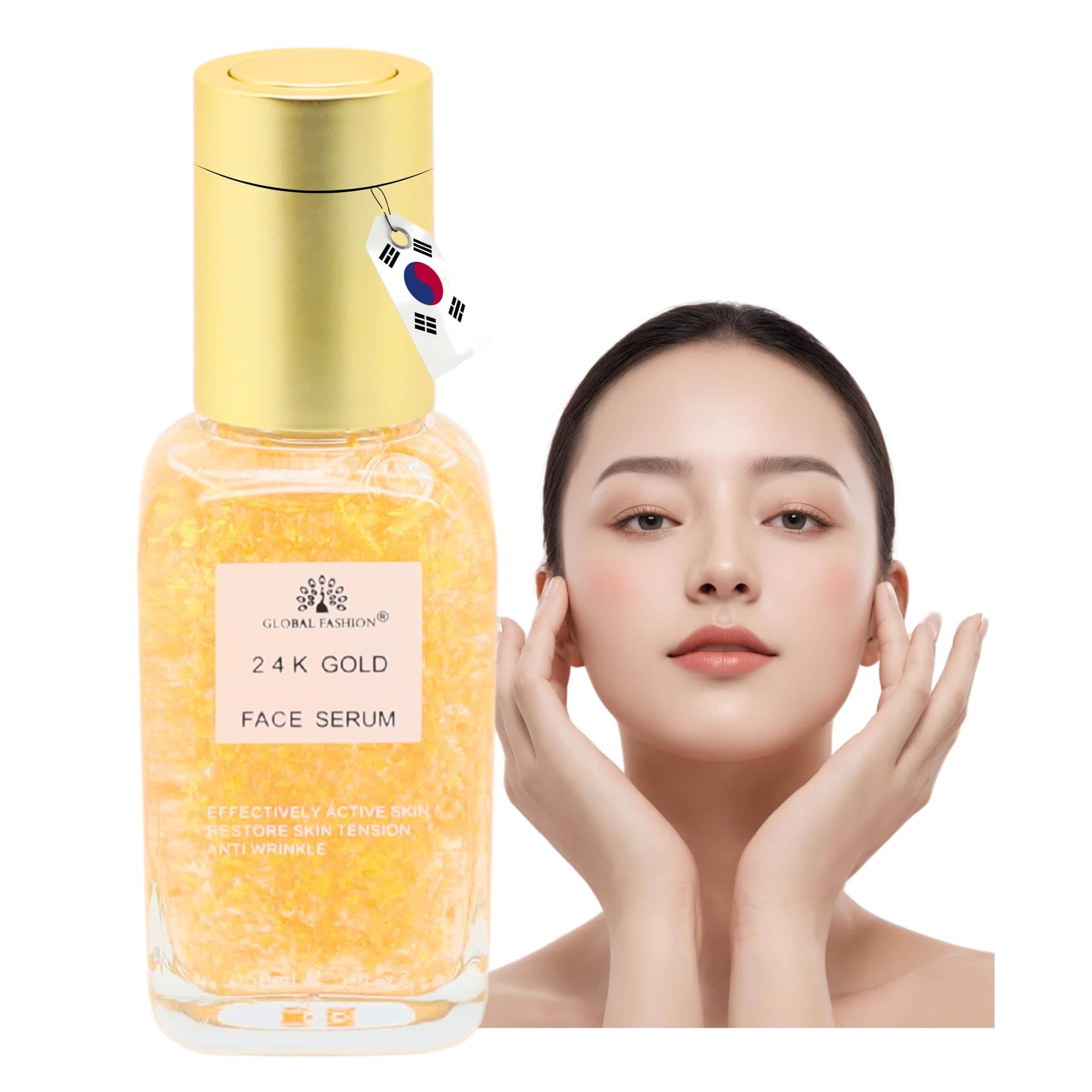 Global Fashion Face Serum 50 ml – Anti-Aging, Brightening & Hydrating – With Vitamin C, Retinol, Hyaluronic Acid, Collagen, AHA BHA, Peptides – Korean Skincare (24K Gold Face Serum)