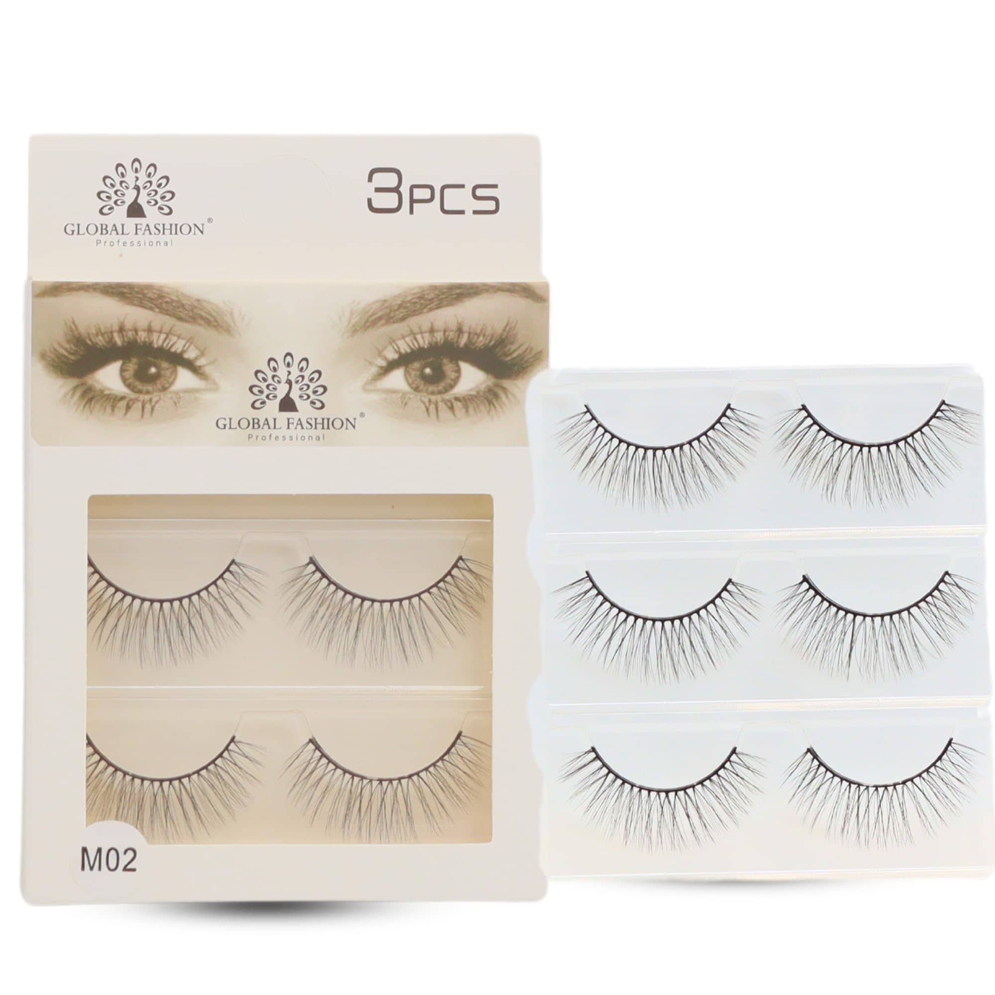 GLOBAL FASHION False Eyelashes Pack - Wispy Natural Look, Mink Fluffy Strips, Cat Eye and Fox Eye Lashes, Reusable, Easy Application, Perfect for Daily Wear & Special Occasions |