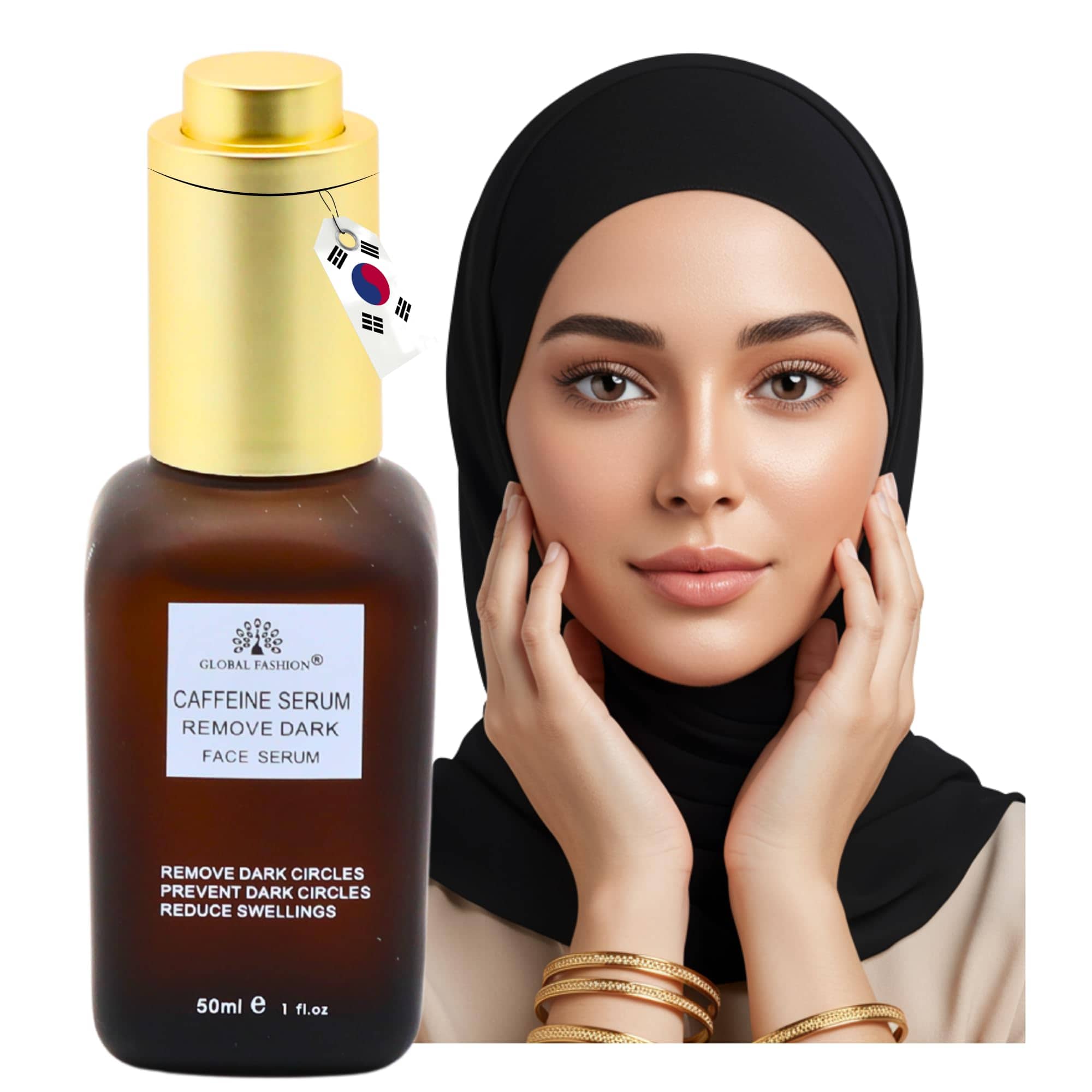 Global Fashion Face Serum 50 ml – Anti-Aging, Brightening & Hydrating – With Vitamin C, Retinol, Hyaluronic Acid, Collagen, AHA BHA, Peptides – Korean Skincare (Caffeine Face Serum)