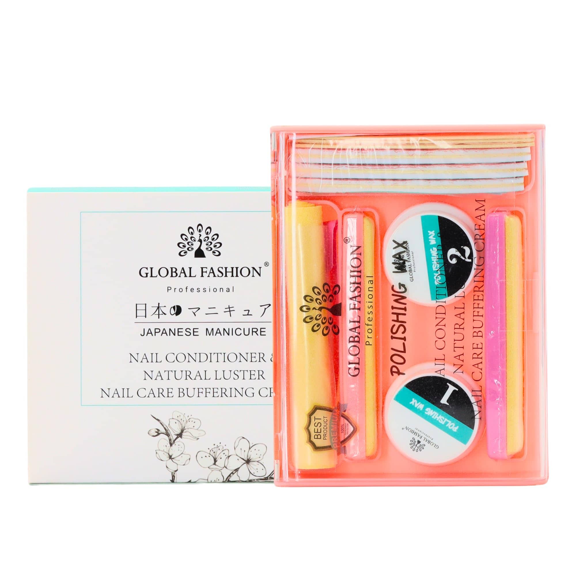 Global Fashion Japanese Manicure Kit - Style Nail Buffing & Polishing Wax & Powder Treatment Set, Natural Nail Conditioner & Strengthener, Salon-Quality, Complete Nail Care Kit