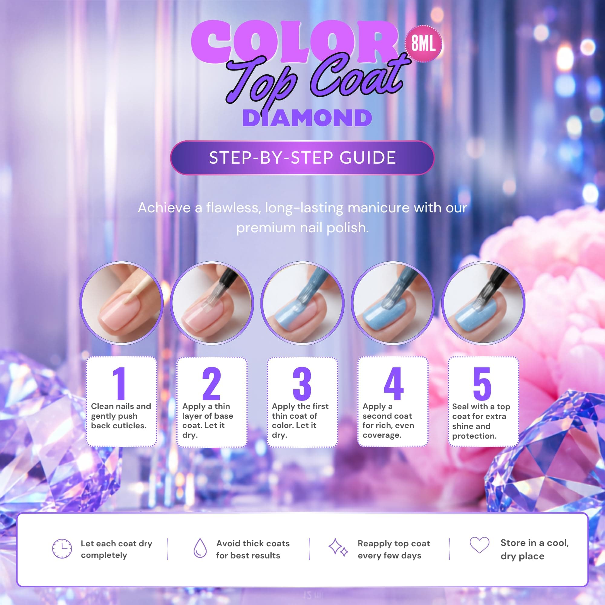 Color Top Coat Diamond 12ml – HEMA & TPO Free No Wipe Gel Top — Shade Color Top_19 - 9