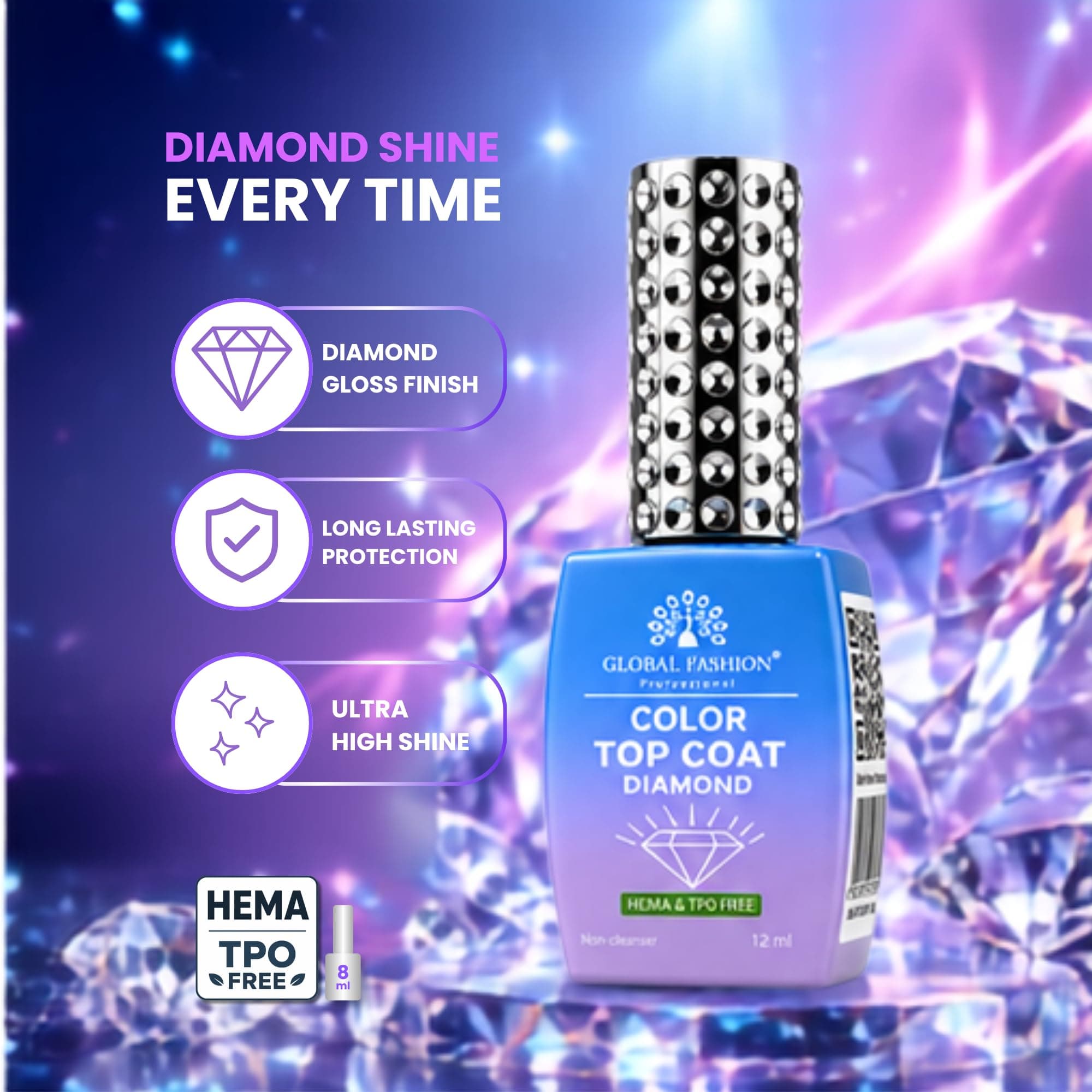 Color Top Coat Diamond 12ml – HEMA & TPO Free No Wipe Gel Top — Shade Color Top_19 - 5