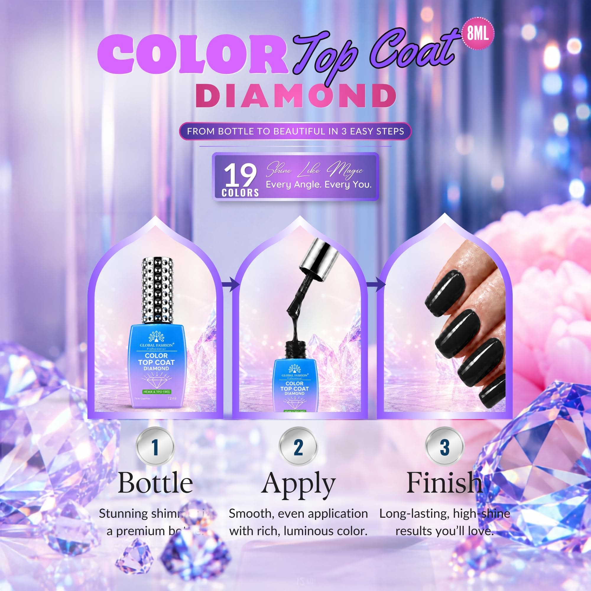 Color Top Coat Diamond 12ml – HEMA & TPO Free No Wipe Gel Top — Shade Color Top_19 - 4