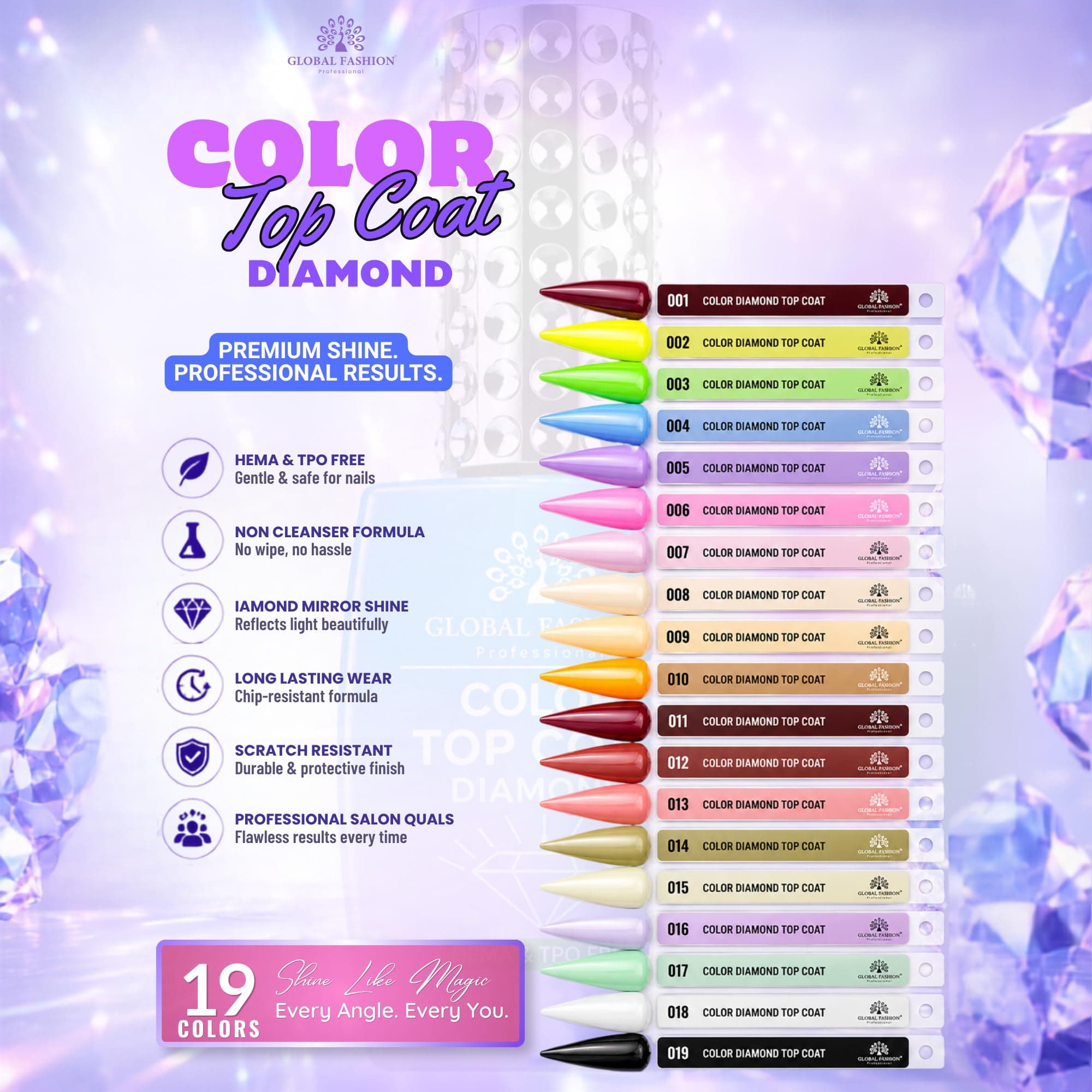 Color Top Coat Diamond 12ml – HEMA & TPO Free No Wipe Gel Top — Shade Color Top_19 - 7