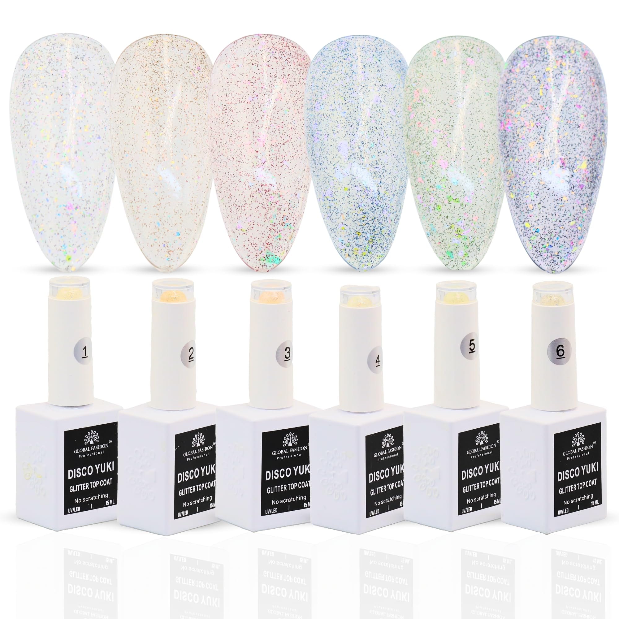 Disco Yuki Crystal Diamond Glow Top Coat, UV/LED Gel Polish, Long-Lasting No Wipe Glitter Finish, Chip-Resistant, 15ml Nail Shine for Natural & Acrylic Nails
