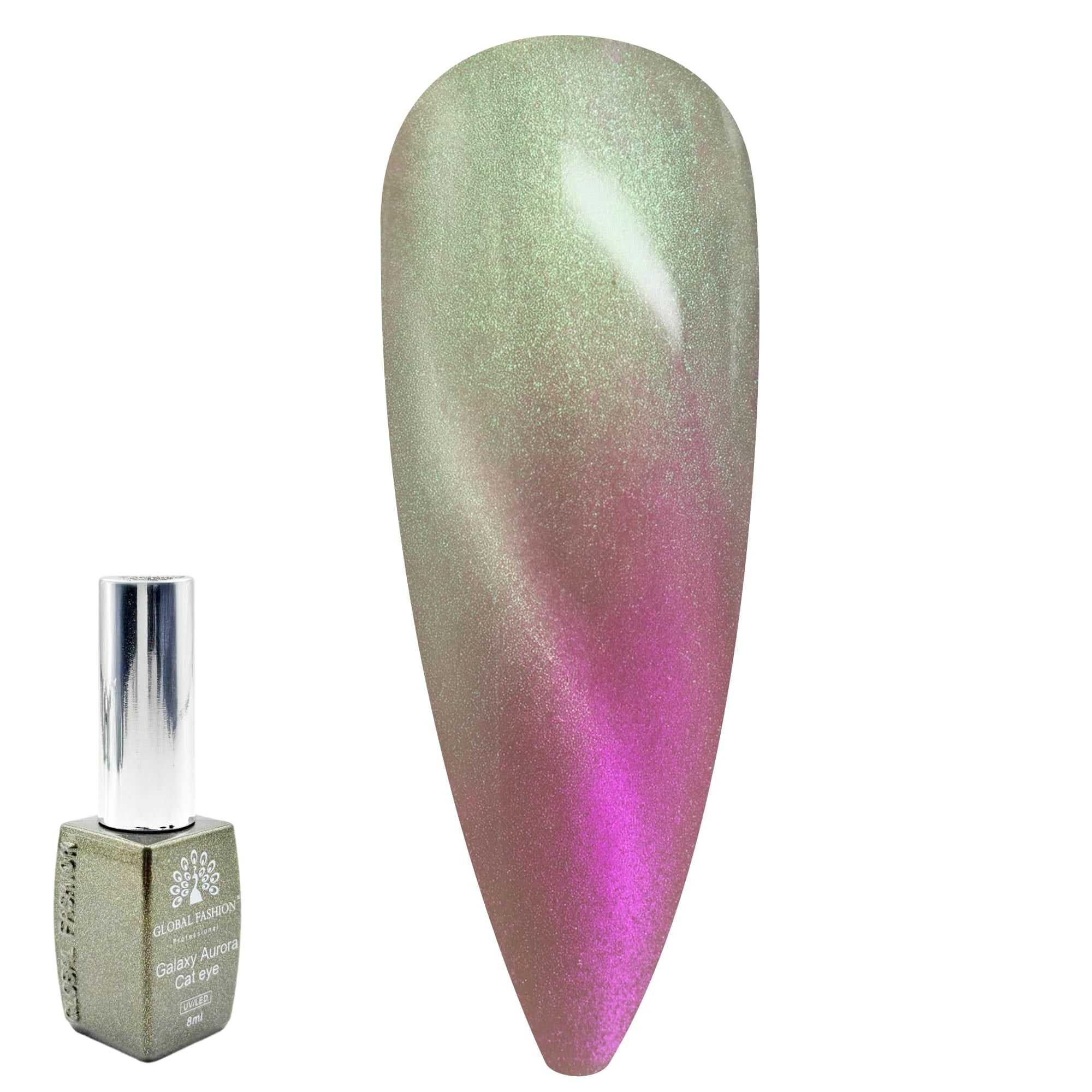 Galaxy Aurora Magnetic Cat Eye Gel Nail Polish UV/LED Gel 8ML — 9D Multitone Reflective Chameleon Effect, Soak Off Magnetic Gel with Magnet Stick for DIY & Salon Nails, Long-Lastin