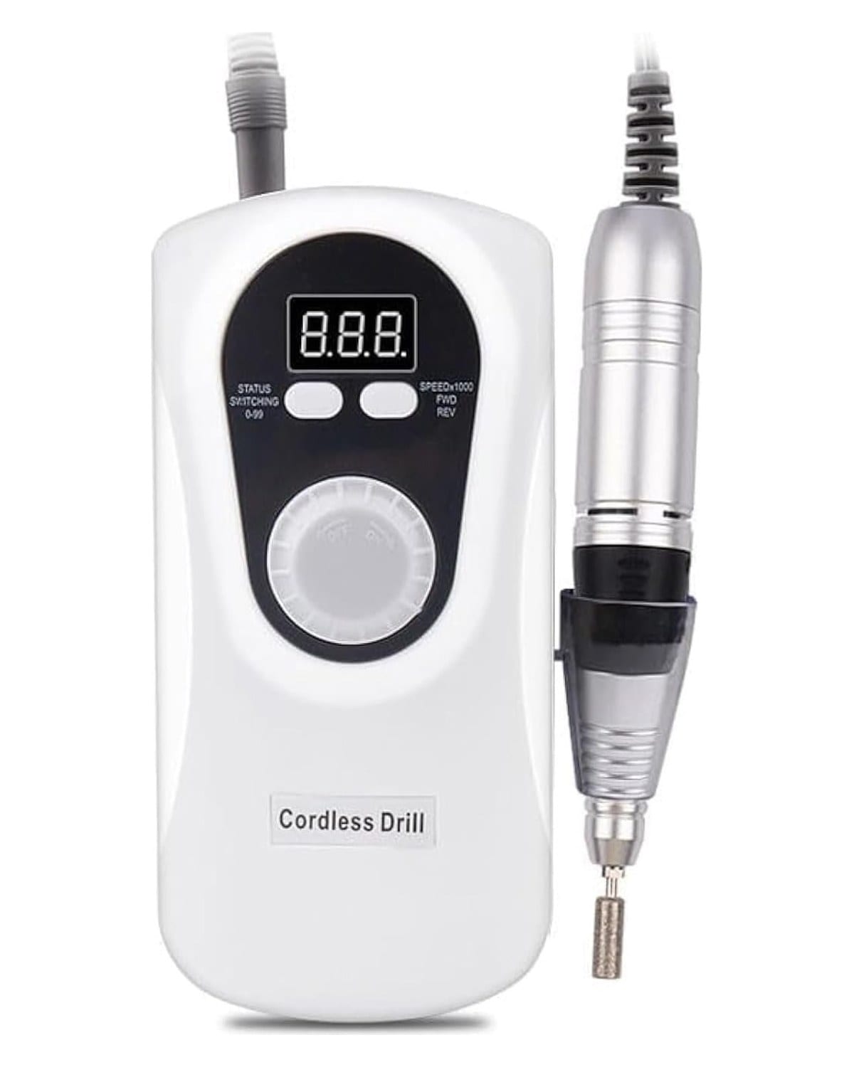 Electric Nail Drill Kit - 30,000 RPM, Portable Manicure Set - Powerful Motor, Lightweight Design, Variable Speed, Forward/Reverse Rotation, Low Noise, 6-Piece Set - CJ-DM001 (White)