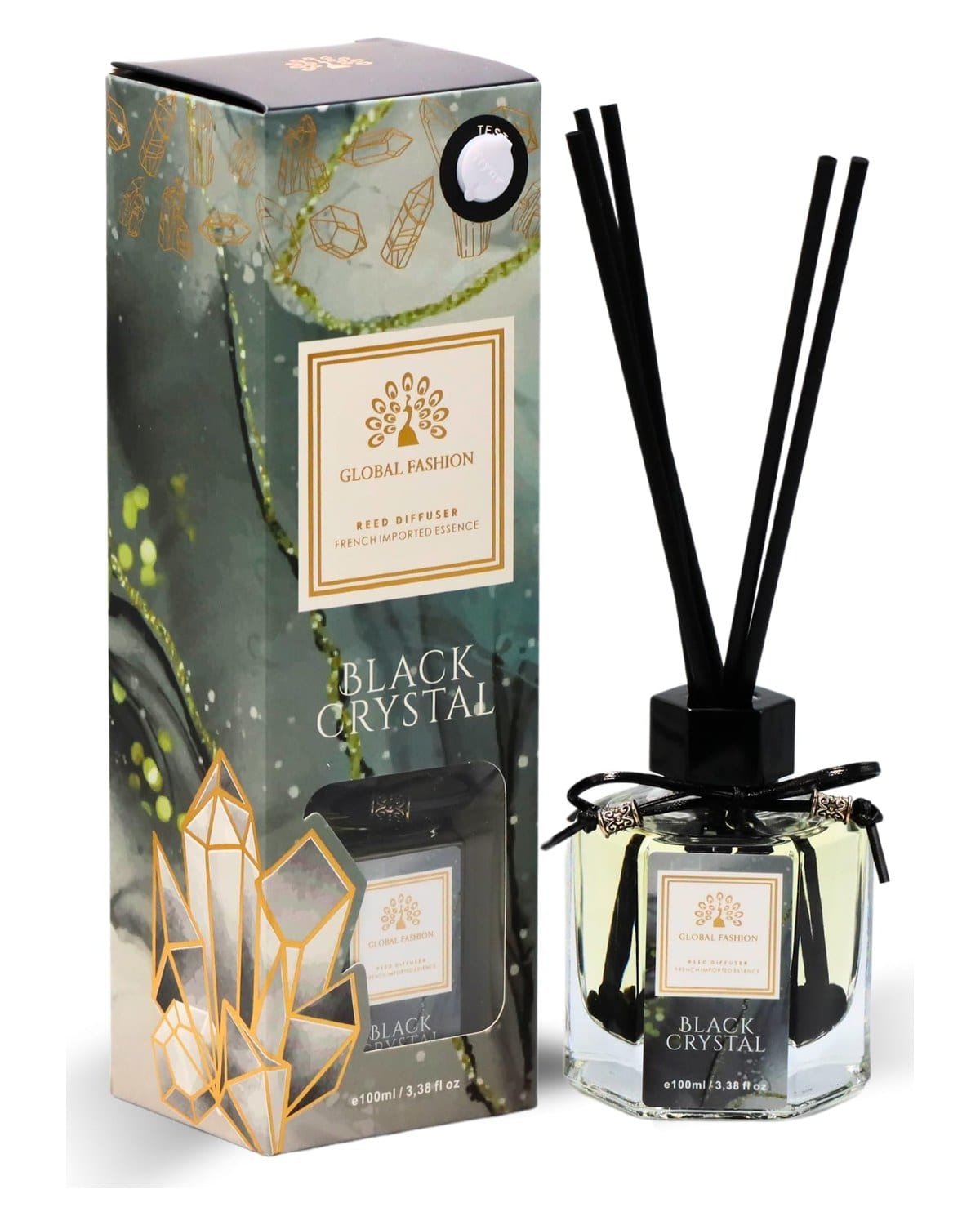 Luxury Reed Diffuser 100ml | French Imported Essence, Long-Lasting Fresh Floral Scent | Eco-Friendly Home Decor & Aromatherapy Gift Set (Black Crystal) — Scent 0614537740553-