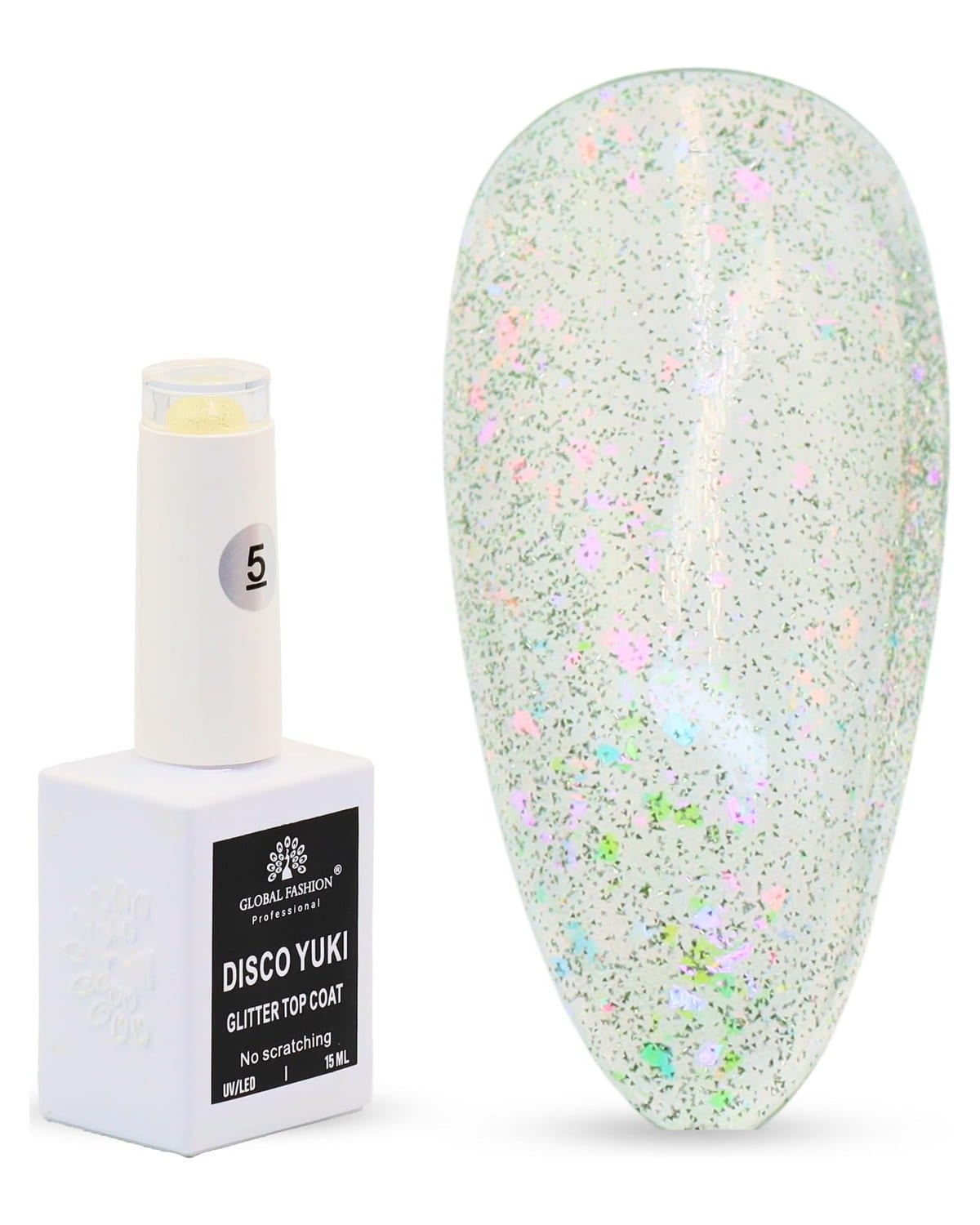 Disco Yuki Crystal Diamond Glow Top Coat, UV/LED Gel Polish, Long-Lasting No Wipe Glitter Finish, Chip-Resistant, 15ml Nail Shine for Natural & Acrylic Nails (5: Mint Frost Gleam) — Shade 05 Mint Frost Gleam