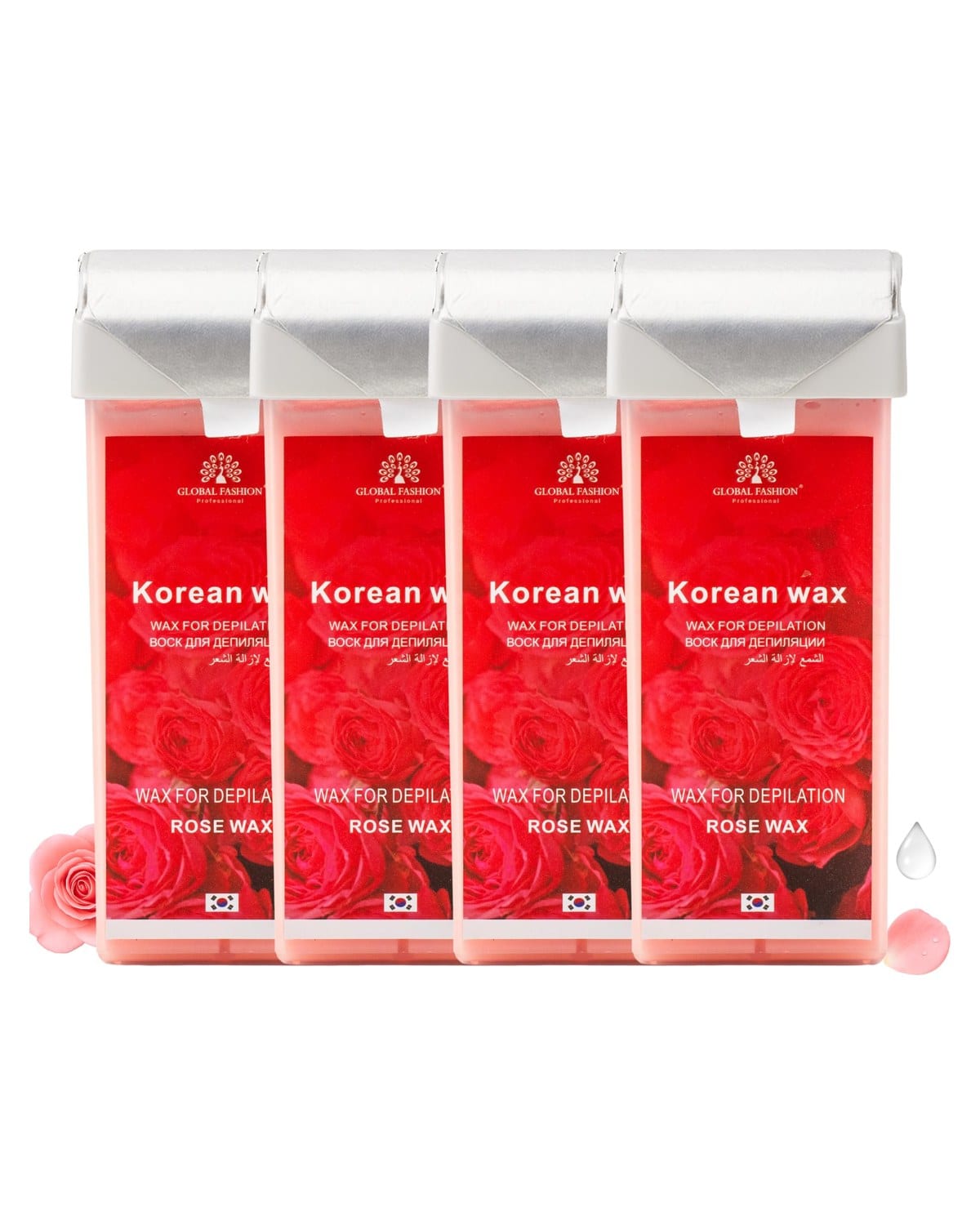 Global Fashion 100ml Roll-On Wax Cartridge – Korean Soothing Depilatory Wax Refill for Women Hair Removal, Long-Lasting, Smooth Glide for Legs, Arms & Body | 12 Scents (400ml, Rose)