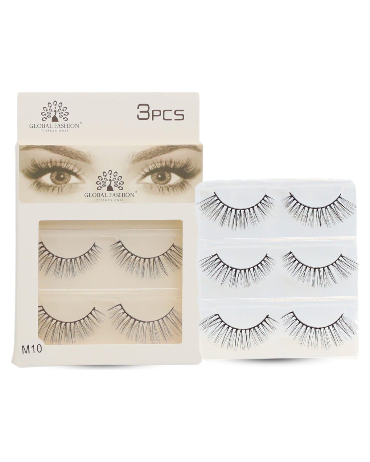 GLOBAL FASHION False Eyelashes Pack - Wispy Natural Look, Mink Fluffy Strips, Cat Eye and Fox Eye Lashes, Reusable, Easy Application, Perfect for Daily Wear & Special Occasions | (Eyelash M10-3Pcs) — Color Eyelash M10-3 Pair
