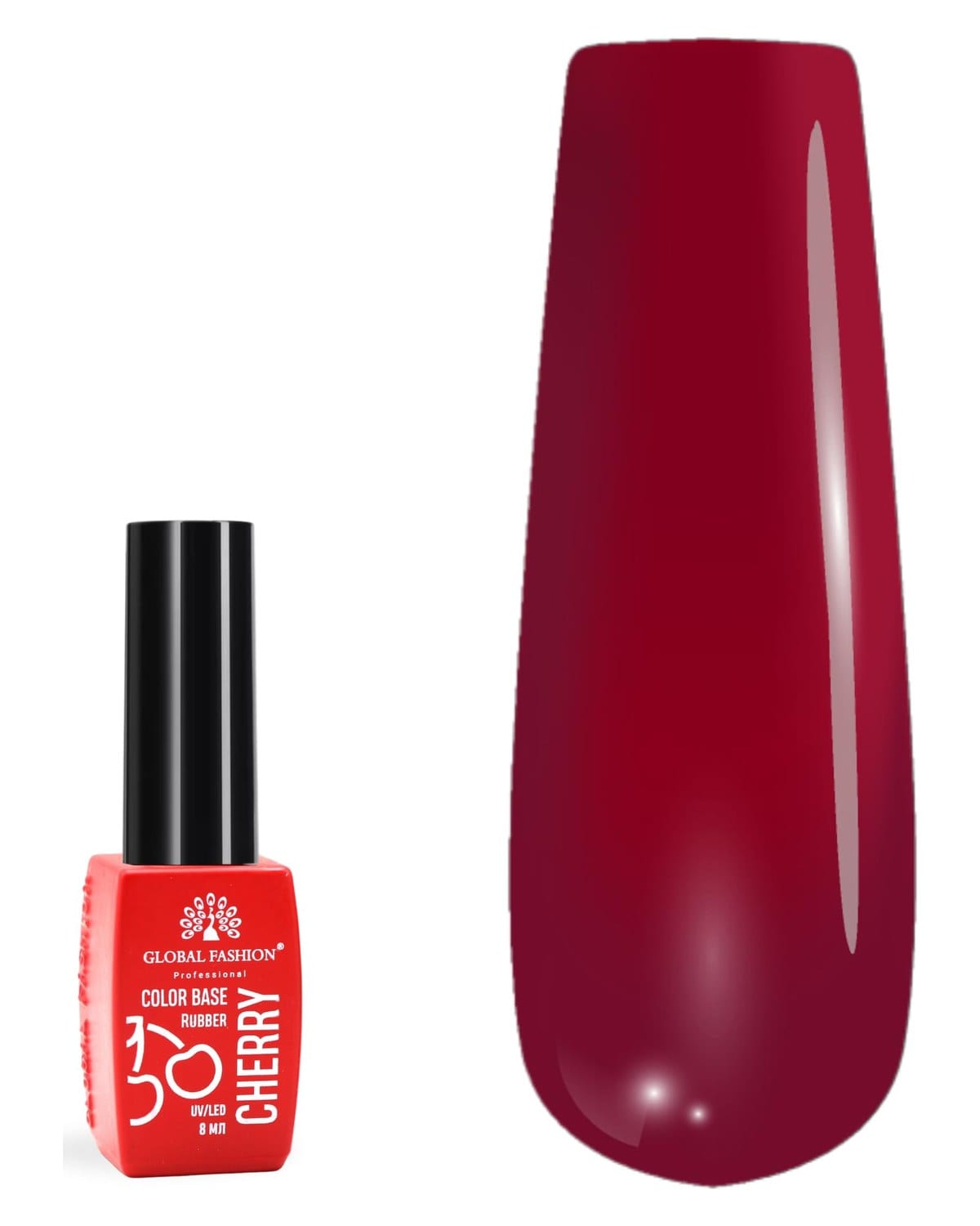 Global Fashion Cherry Rubber Color Base Gel Polish, 8ml - Self-Leveling, Strengthens Nails, Perfect Adhesion, High Bonding Strength for Long-Lasting Results (Crimson Charm (01), 8m — Color 4673724691364
