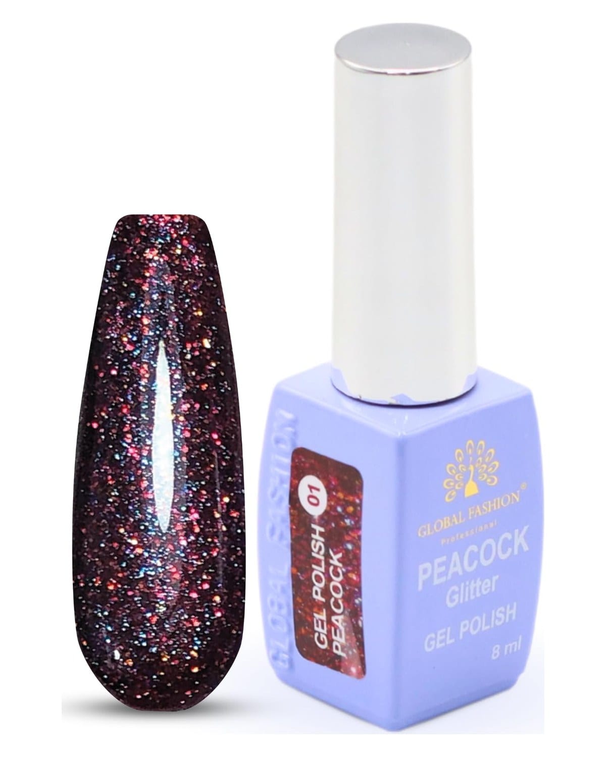 Peacock Glitter Gel Polish 8ml Long-Lasting Shine Soak-Off Gel Polish - Long-Lasting, Chip-Resistant Glitter for Dazzling Manicure Vegan & Cruelty-Free - Salon-Quality at Home! - (Color 01) — Color 2038529540361