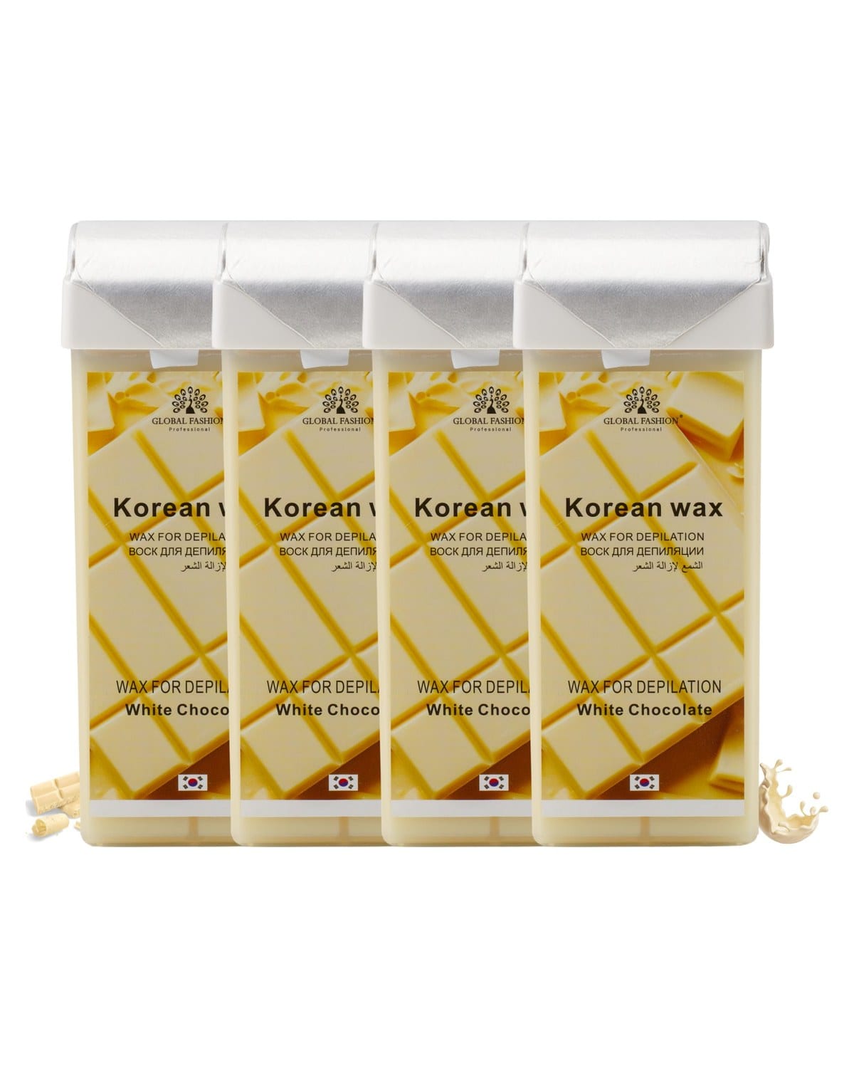 Global Fashion 100ml Roll-On Wax Cartridge – Korean Soothing Depilatory Wax Refill for Women Hair Removal, Long-Lasting, Smooth Glide for Legs, Arms & Body | 12 Scents (400ml, Whit)