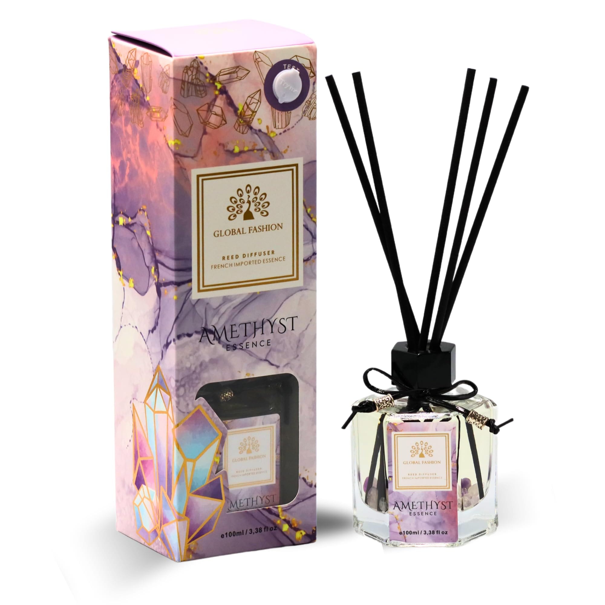 Reed Diffuser with Natural Essential Oils - Long-Lasting Aromatherapy Air Freshener for Home, Office, Bedroom & Gifts | 100ml Premium Fragrance Oil, Relaxing Scented Home Decor (Amethyst Essence) — Scent B0CZX8253Q-