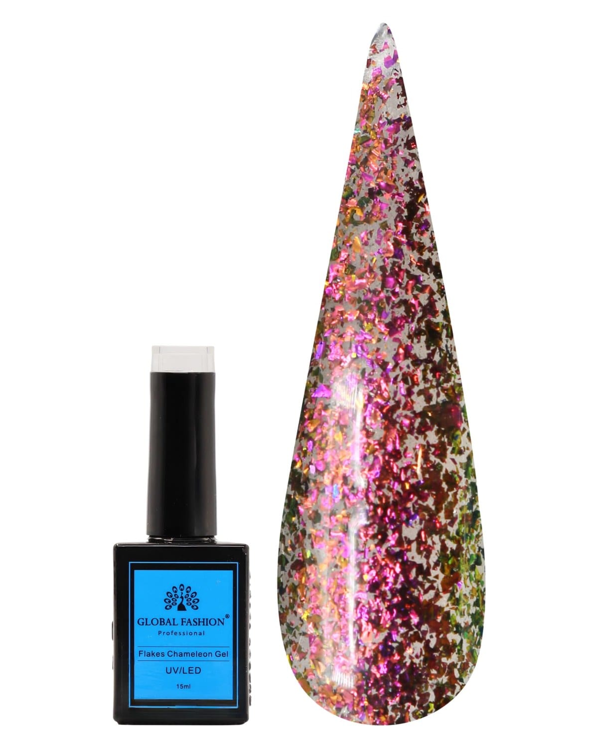 FLAKES Chameleon Gel Nail Polish 15ml by Global Fashion - Long-Lasting, Color Changing, Professional Nail Art, UV/LED Soak-Off Gel, Easy Application, Salon-Grade Manicure | (227, 1)