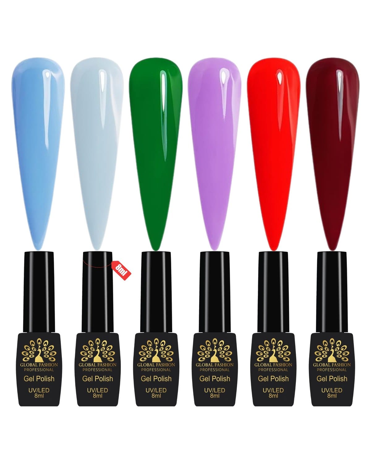Global Fashion Gel Nail Polish Set of 6-8ml, Black Elite UV/LED Soak-Off, Long-Lasting, Chip-Resistant, Vegan Formula, Easy to Apply, High-Shine Finish for Salon & DIY Nail Art (Candy Crave)