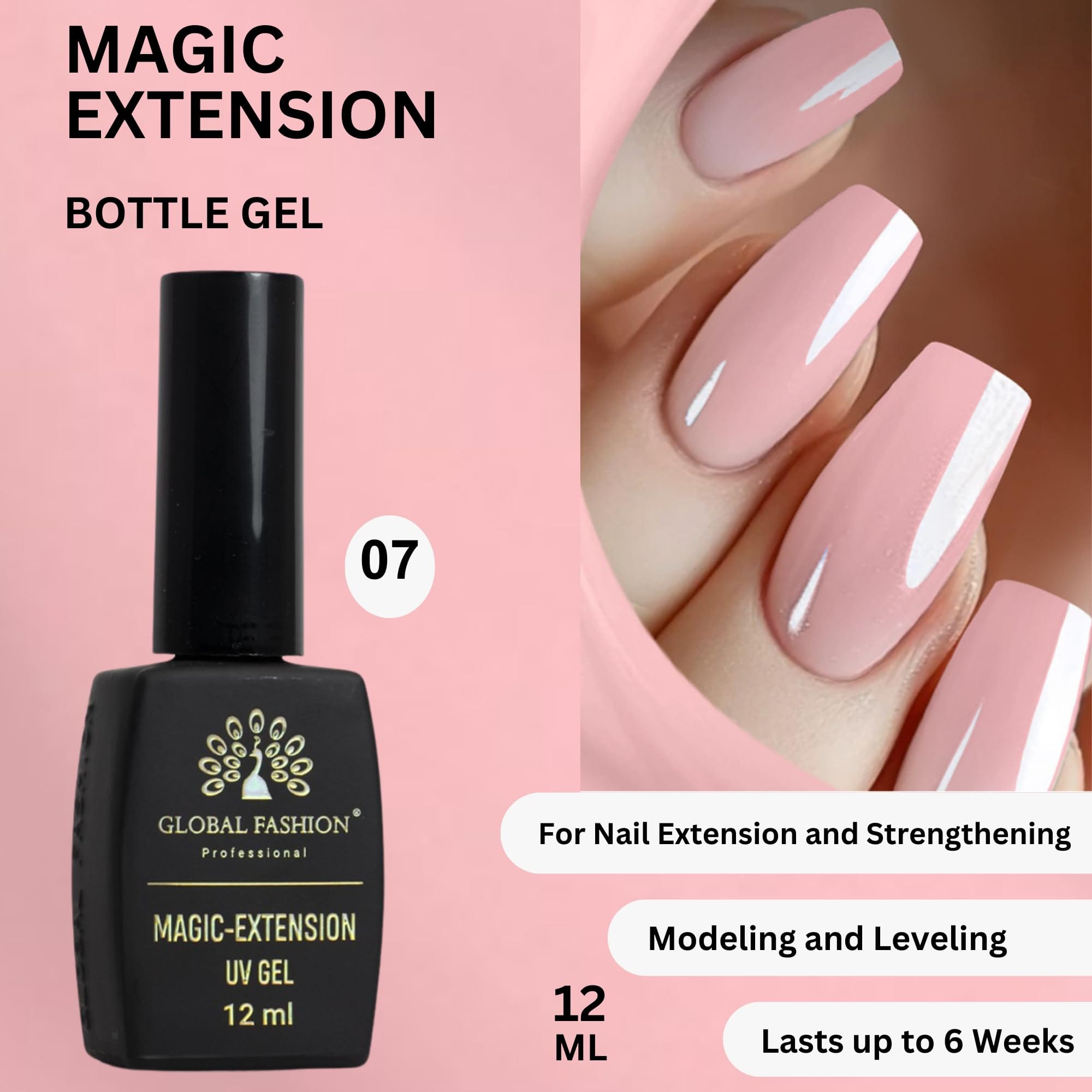 GLOBAL FASHION Professional Achieve Stunning Nail Extensions With Magic-Extension Gel - 12 ML (07)